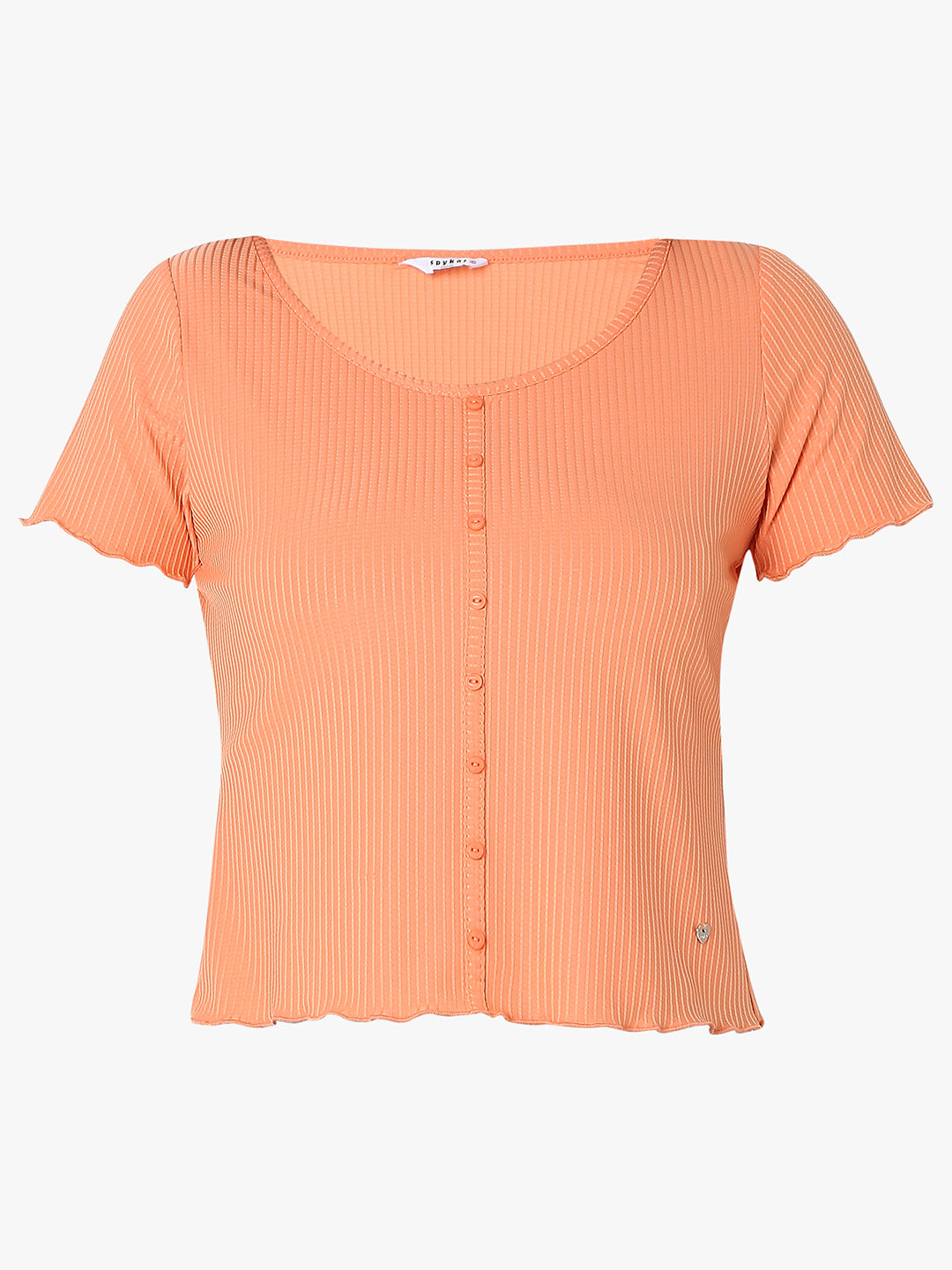 Spykar Orange Slim Half Sleeve Solid T-Shirts For Women