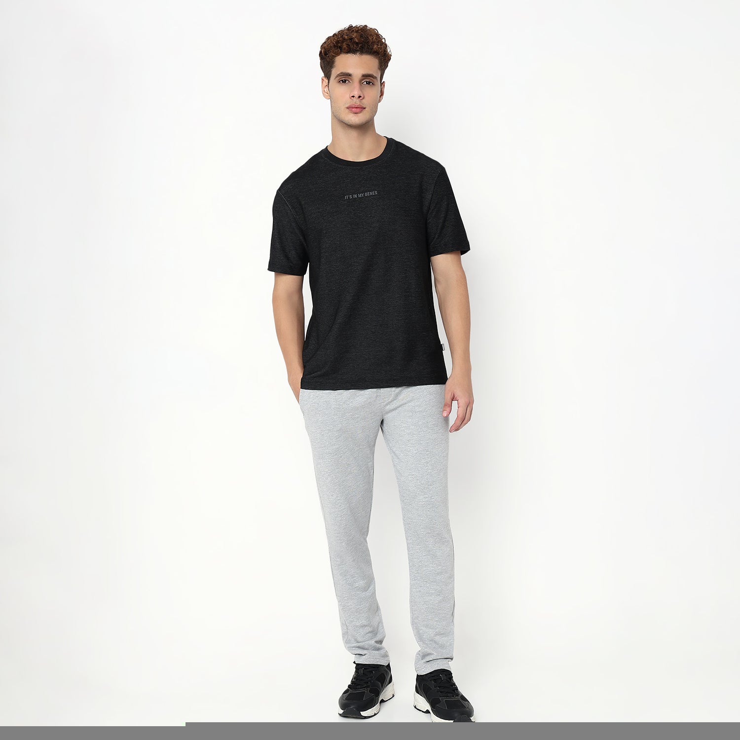 UnderJeans by Spykar Men Basic Dark Denim Black Oversized T-Shirts