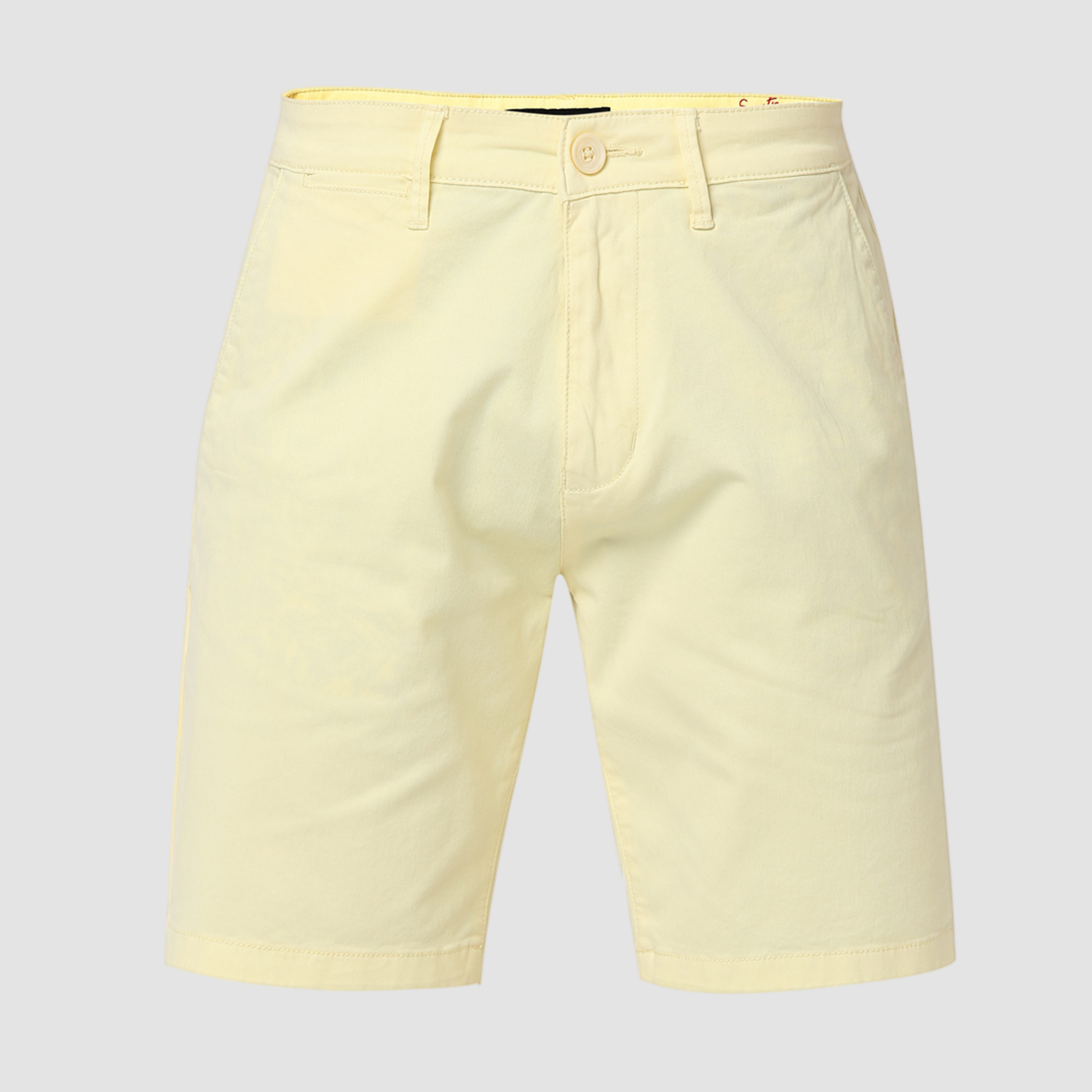 Spykar Butter Yellow Mid Rise Straight Fit Casual Shorts For Men