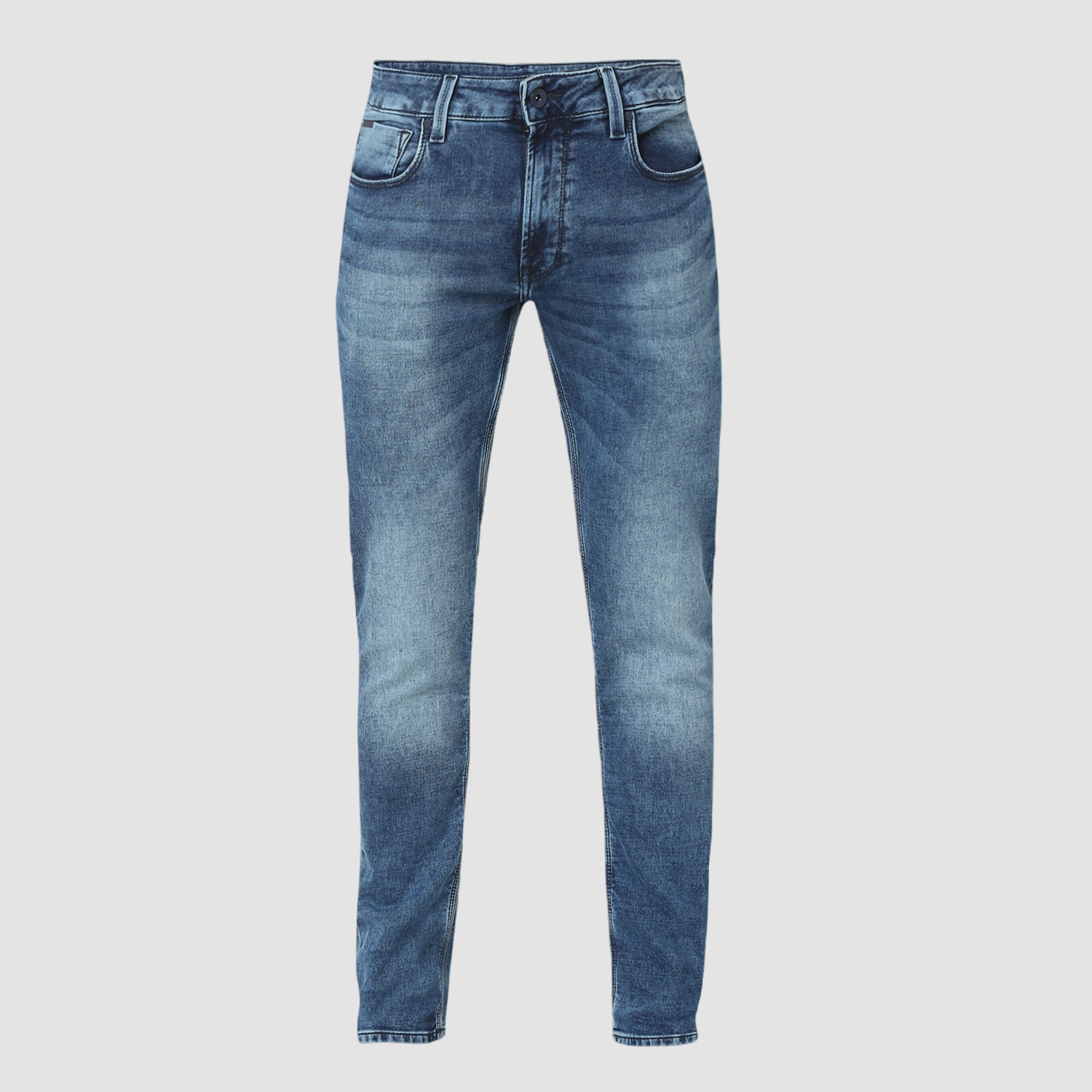 Spykar Mid Blue Mid Rise Regular Fit Casual Jeans For Men