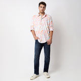 Men Shirt Print Pink Slim Fit