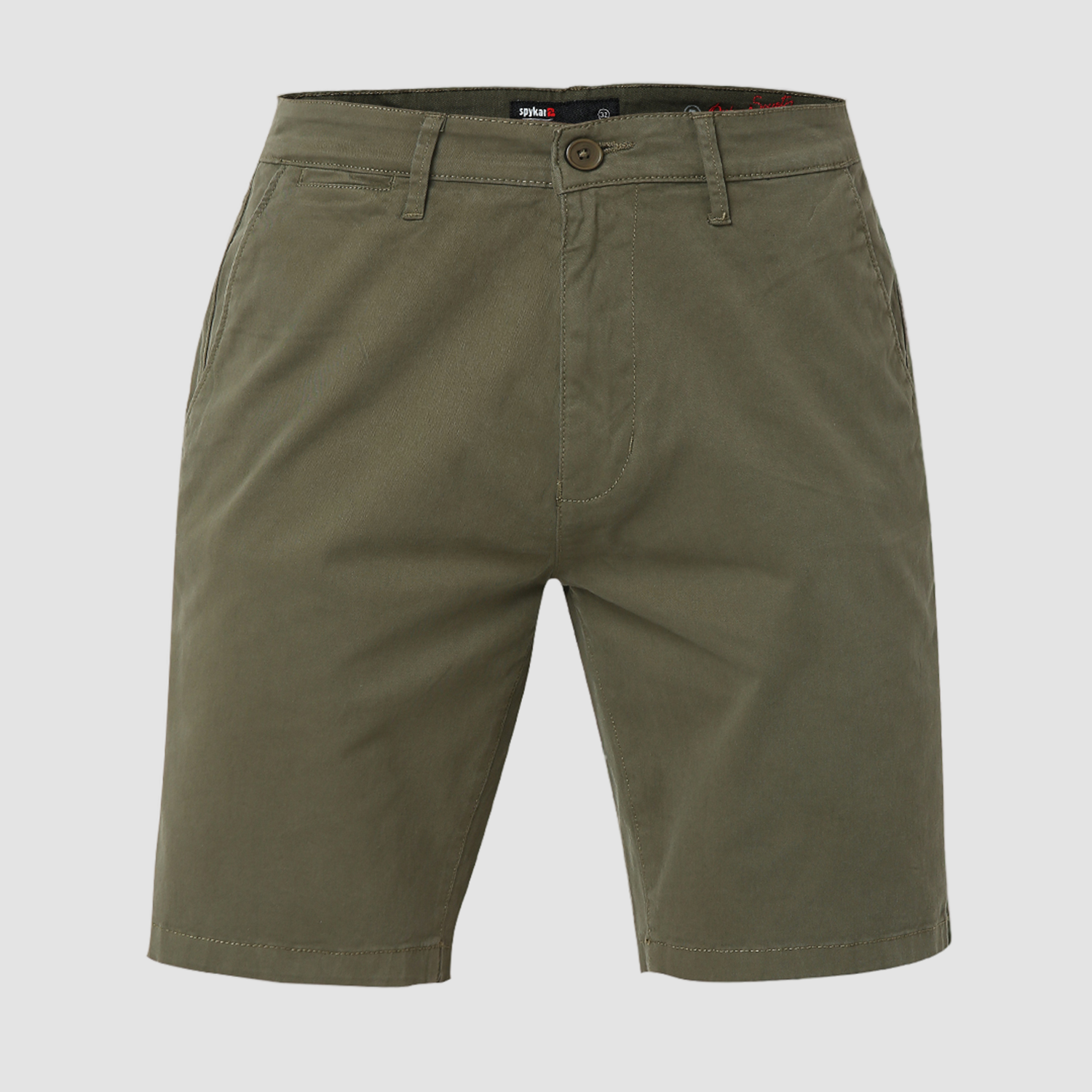 Spykar Rifle Green Mid Rise Straight Fit Casual Shorts For Men