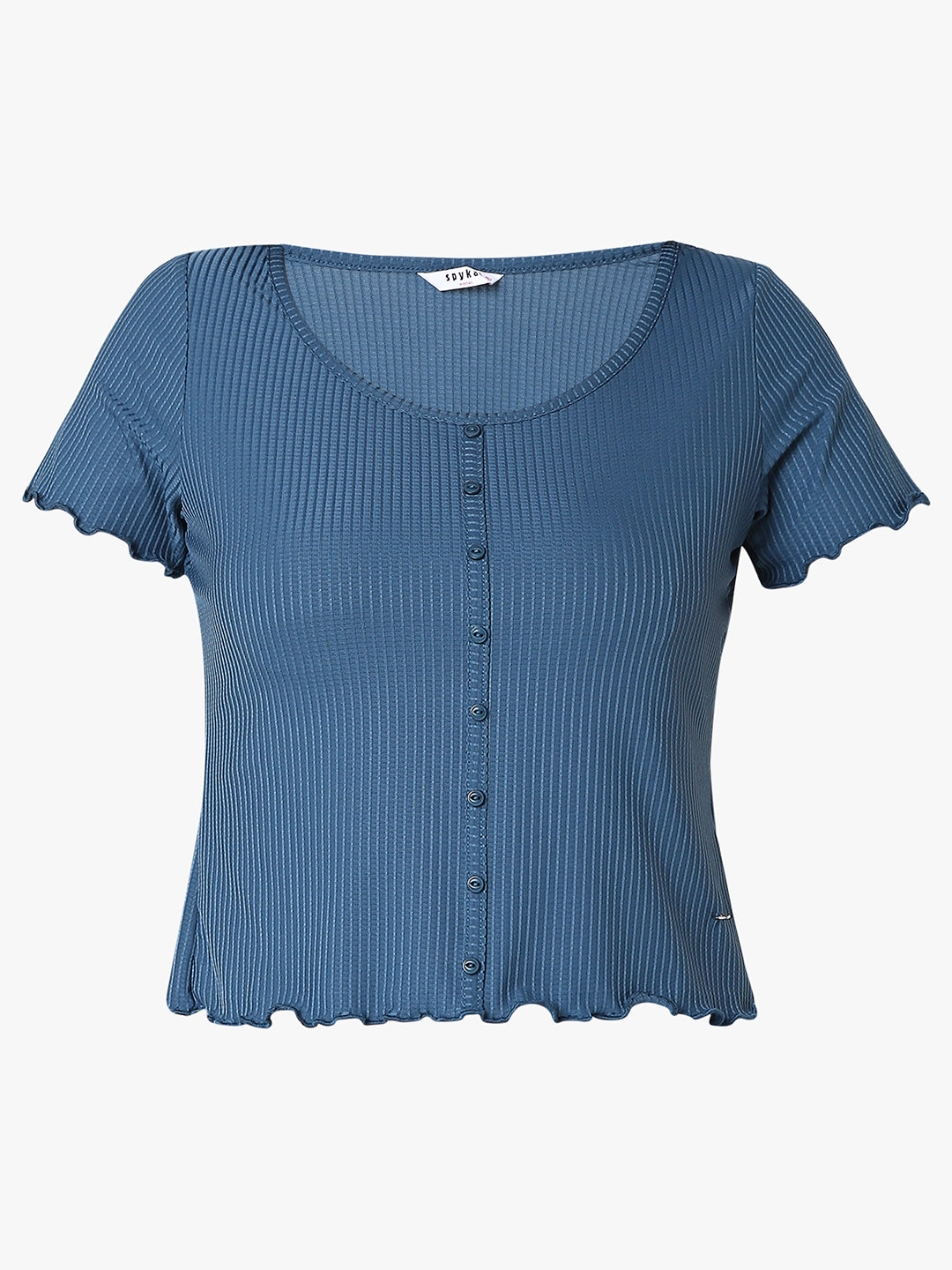 Spykar Blue Slim Half Sleeve Solid T-Shirt For Women