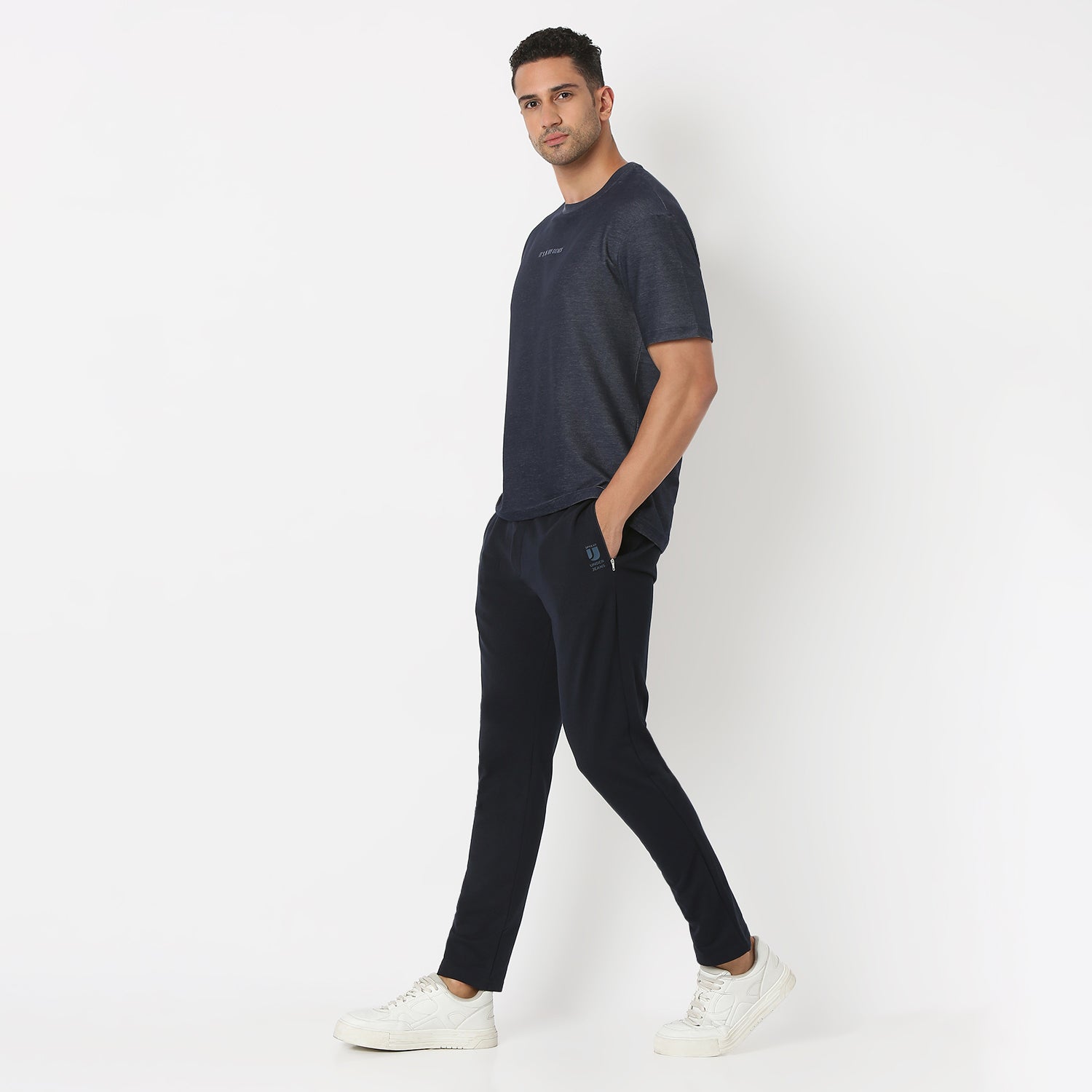 UnderJeans by Spykar Men Basic Dark Denim Blue Oversized T-Shirts