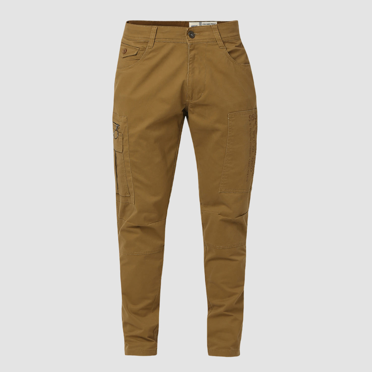 Spykar Camel Khaki Mid Rise Cargo Fit Casual Trouser For Men