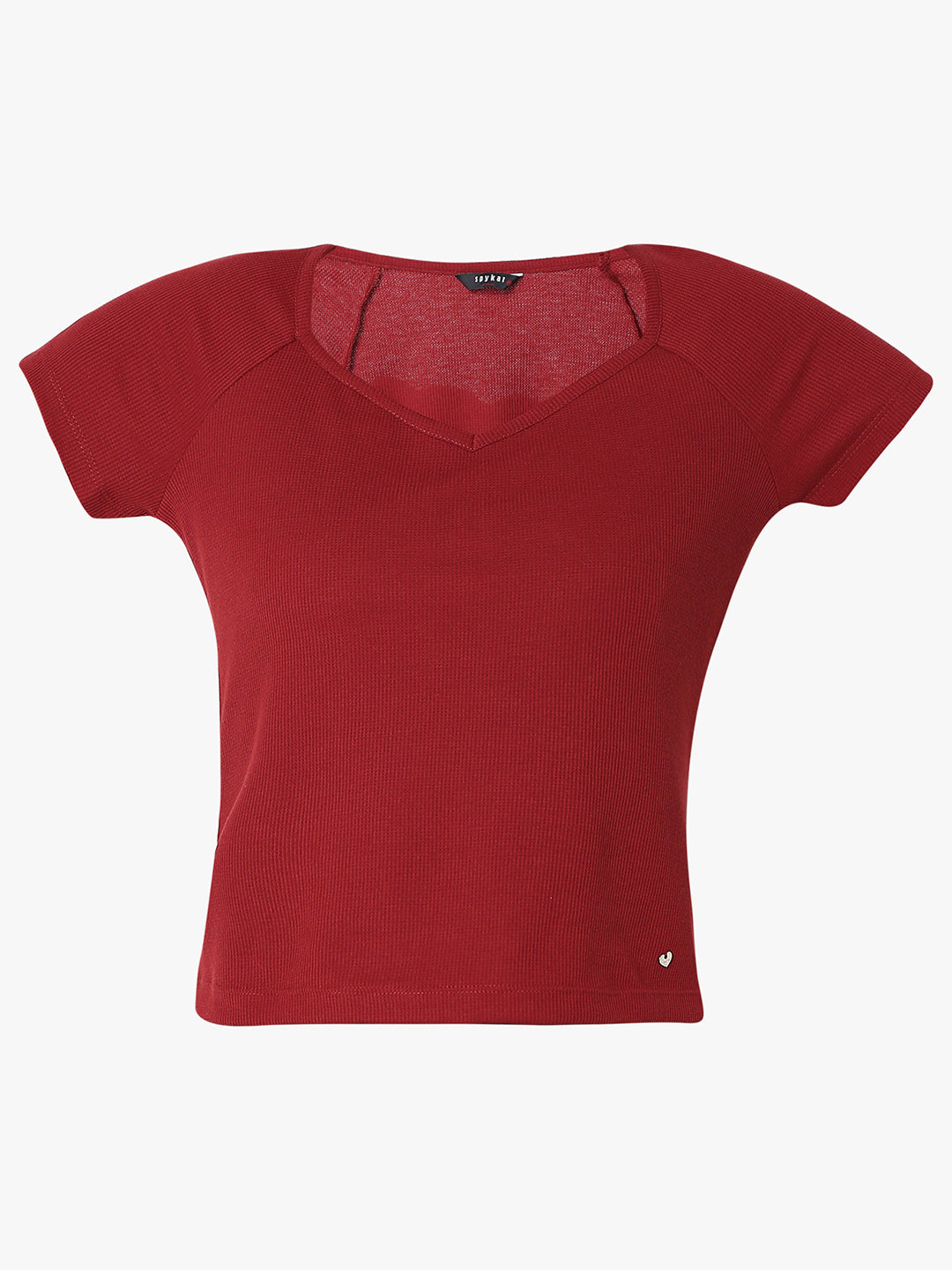 Spykar Maroon Slim Half Sleeve Solid T-Shirts For Women