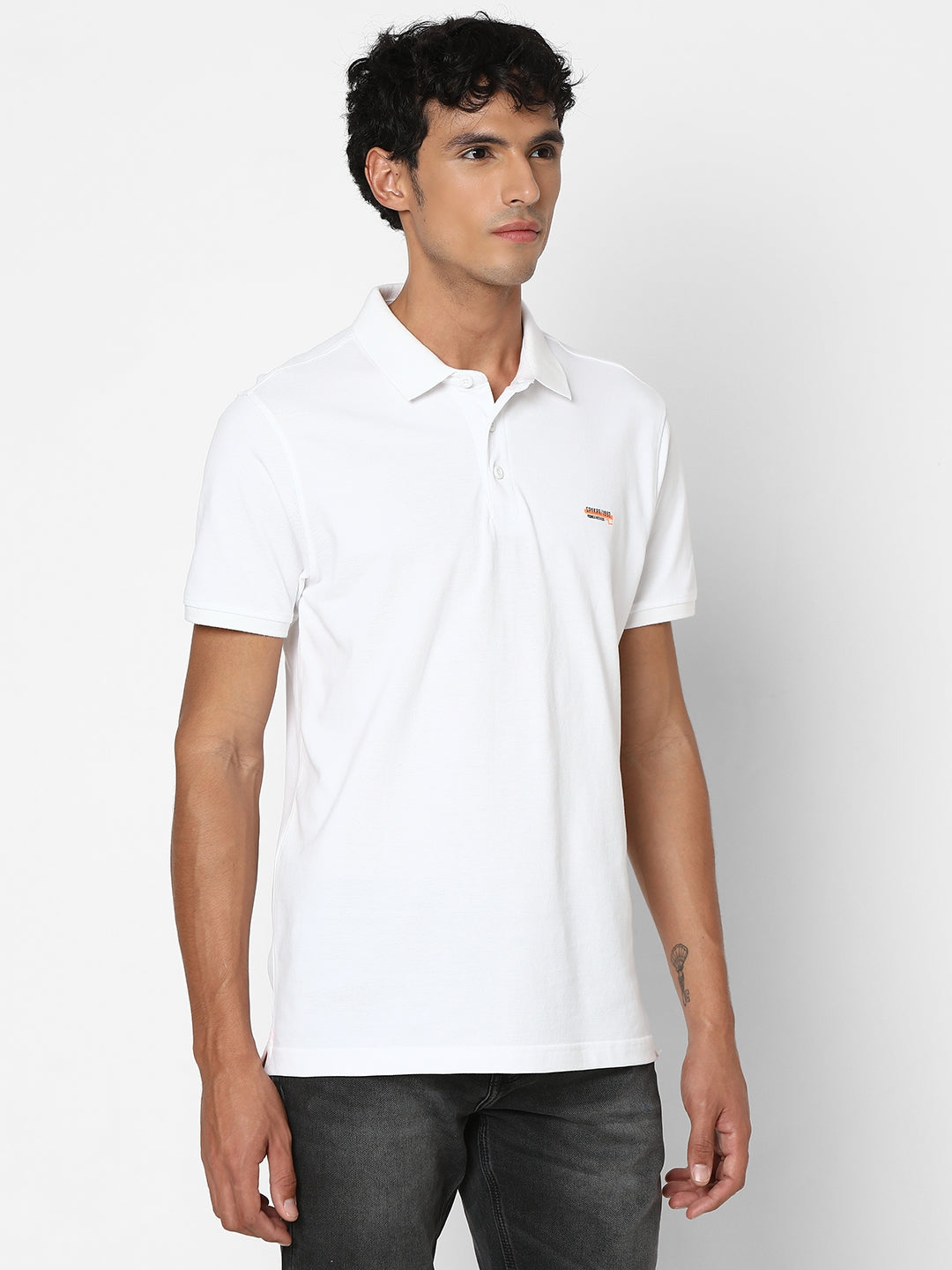 Spykar Men White Regular Fit Half Sleeve Plain Polo Tshirt