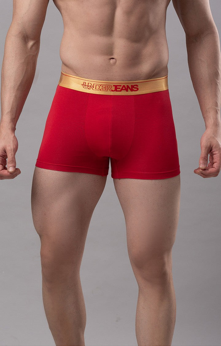 Red Cotton Trunk For Men Premium- Underjeans By Spykar