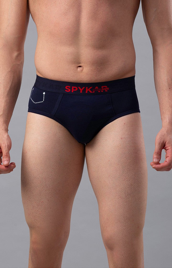 Navy Cotton Brief For Men Premium- Underjeans By Spykar