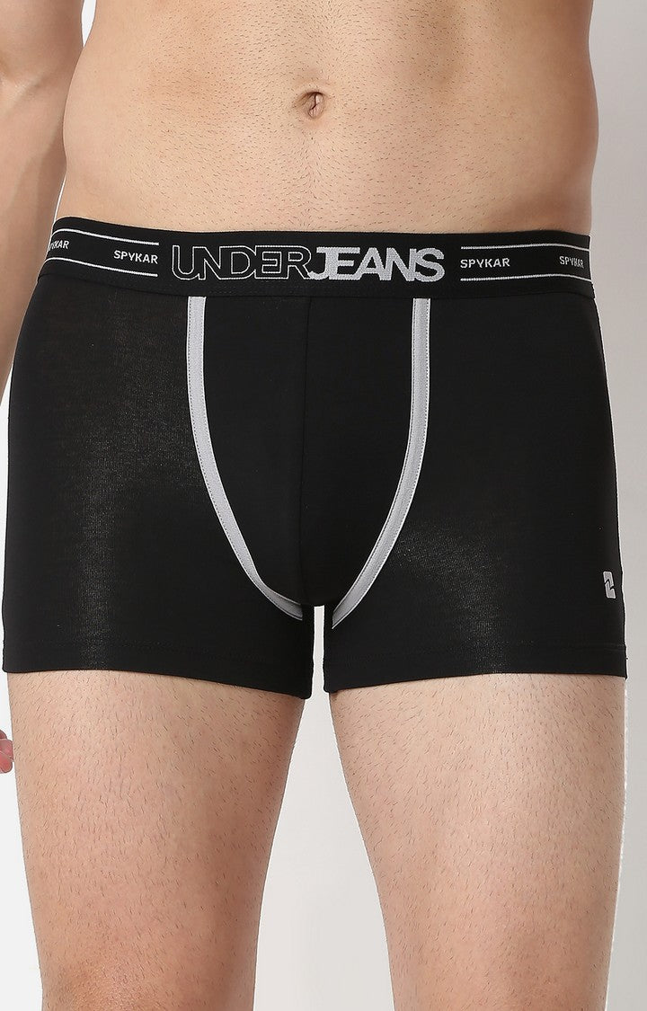 Men Premium Black Cotton Trunk - Underjeans By Spykar