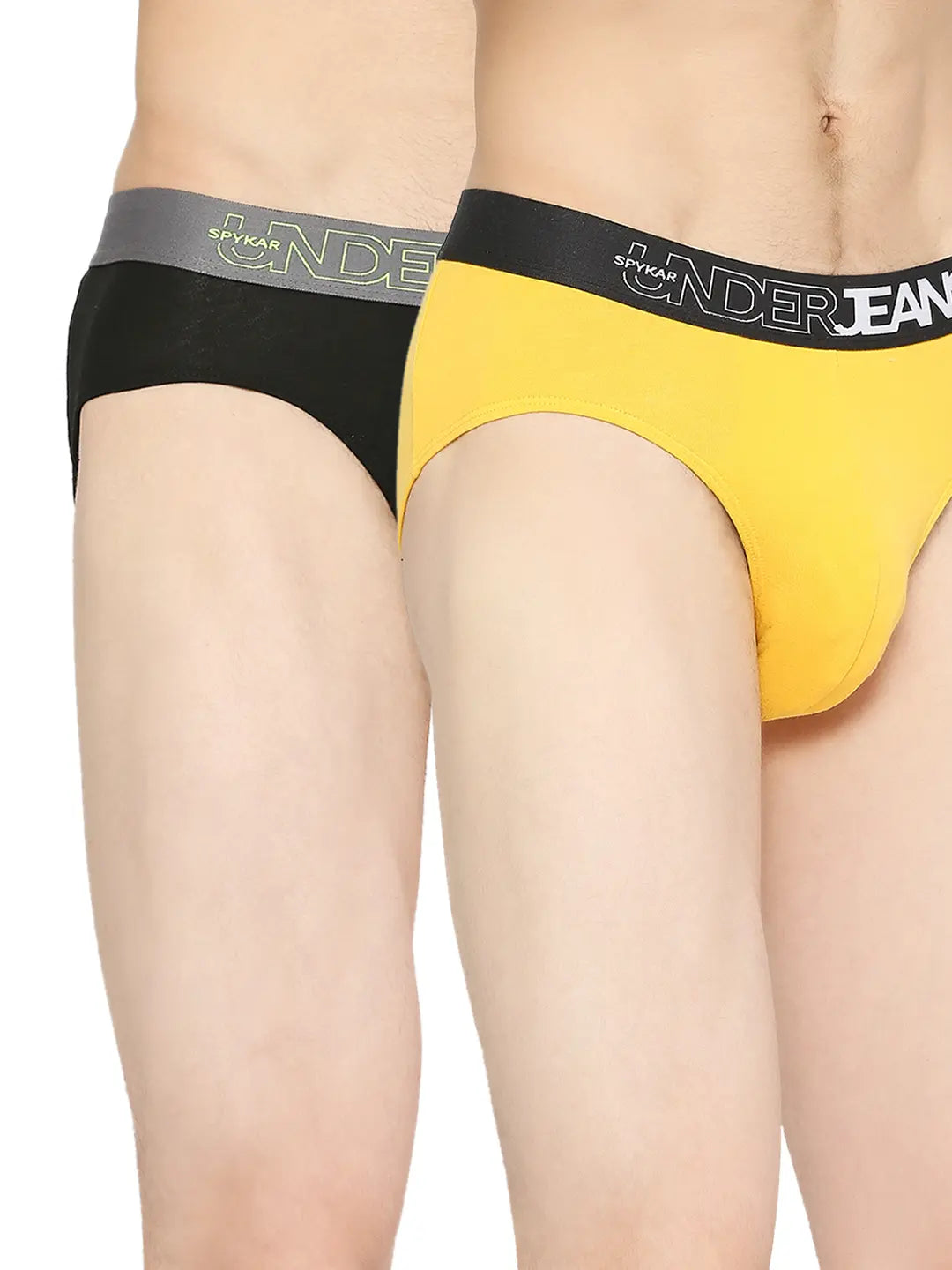 Underjeans By Spykar Men Premium Yellow & Black Cotton Blend Brief - Pack Of 2