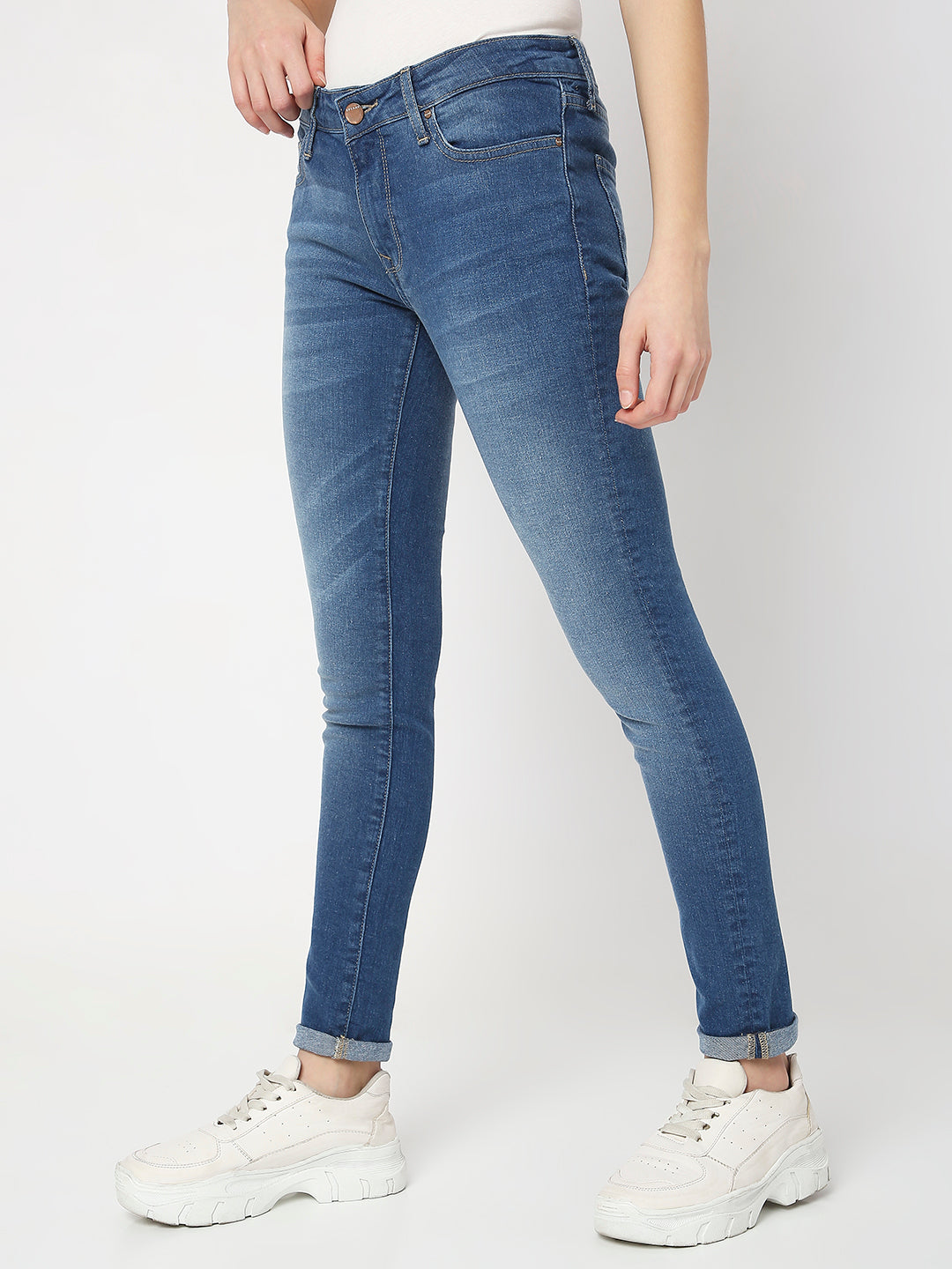 Spykar Mid Blue Mid Rise Jeans For Women