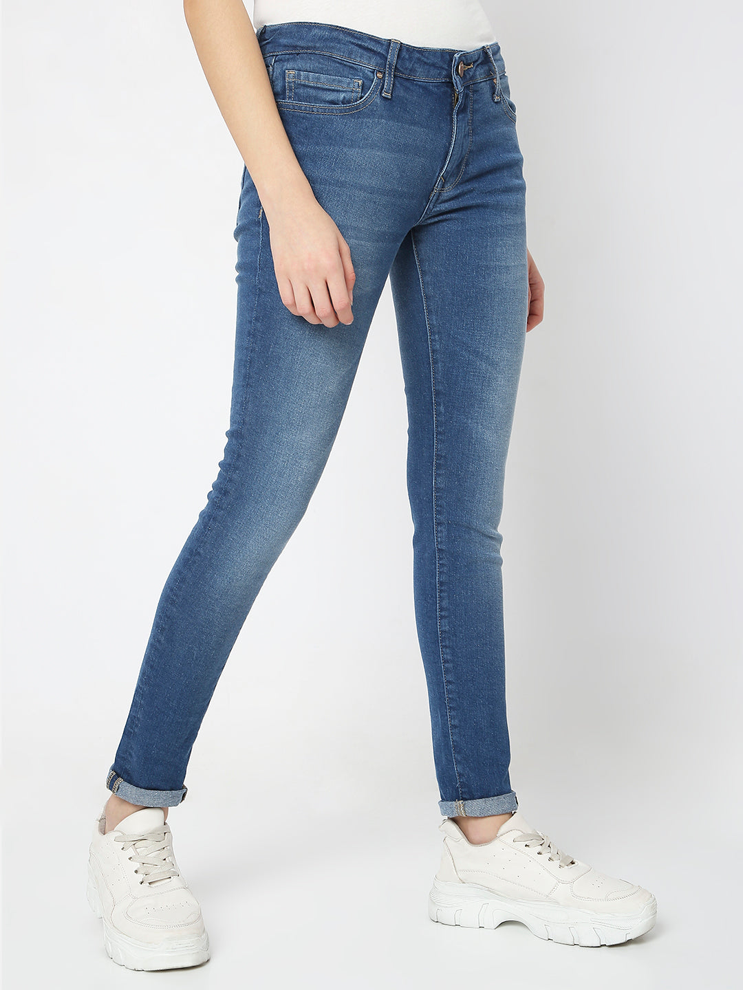 Spykar Mid Blue Mid Rise Jeans For Women