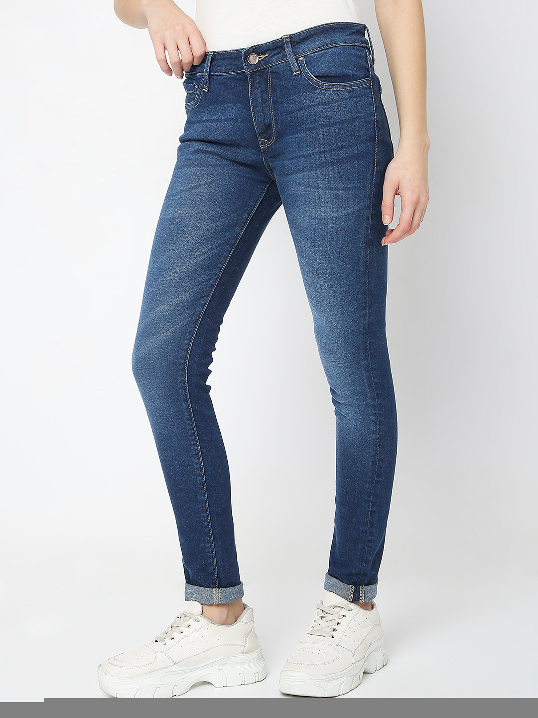 Spykar Dark Blue Mid Rise Jeans For Women