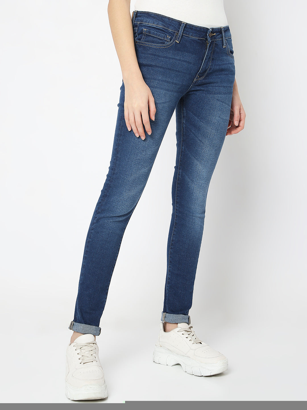 Spykar Dark Blue Mid Rise Jeans For Women