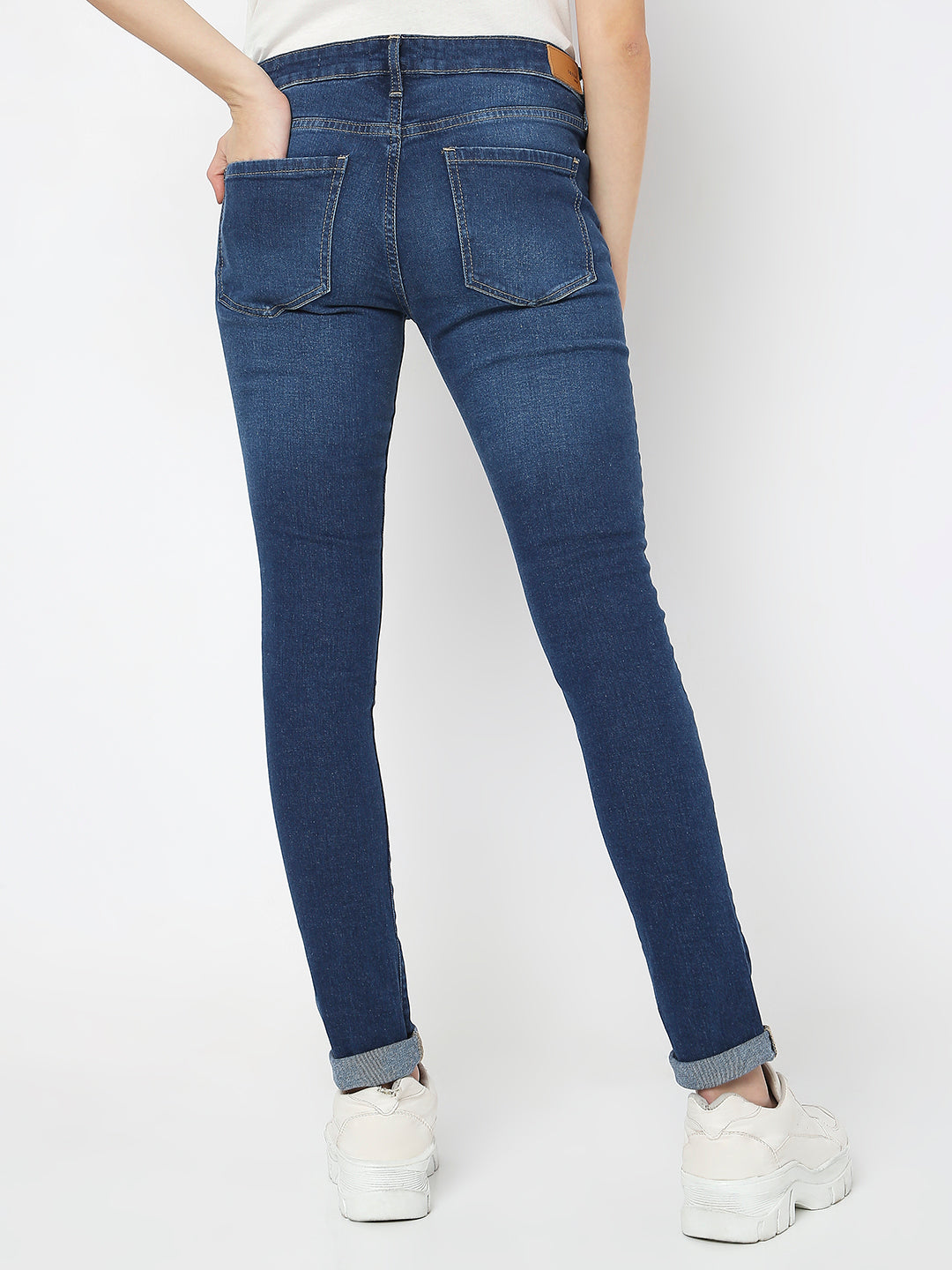 Spykar Dark Blue Mid Rise Jeans For Women