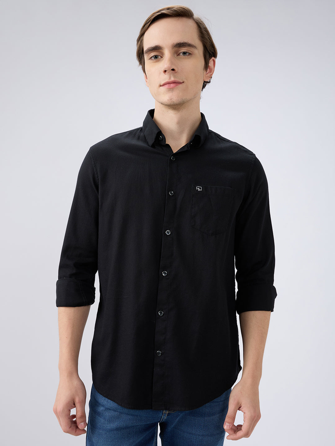 Spykar Black Slim Fit Shirts For Mens