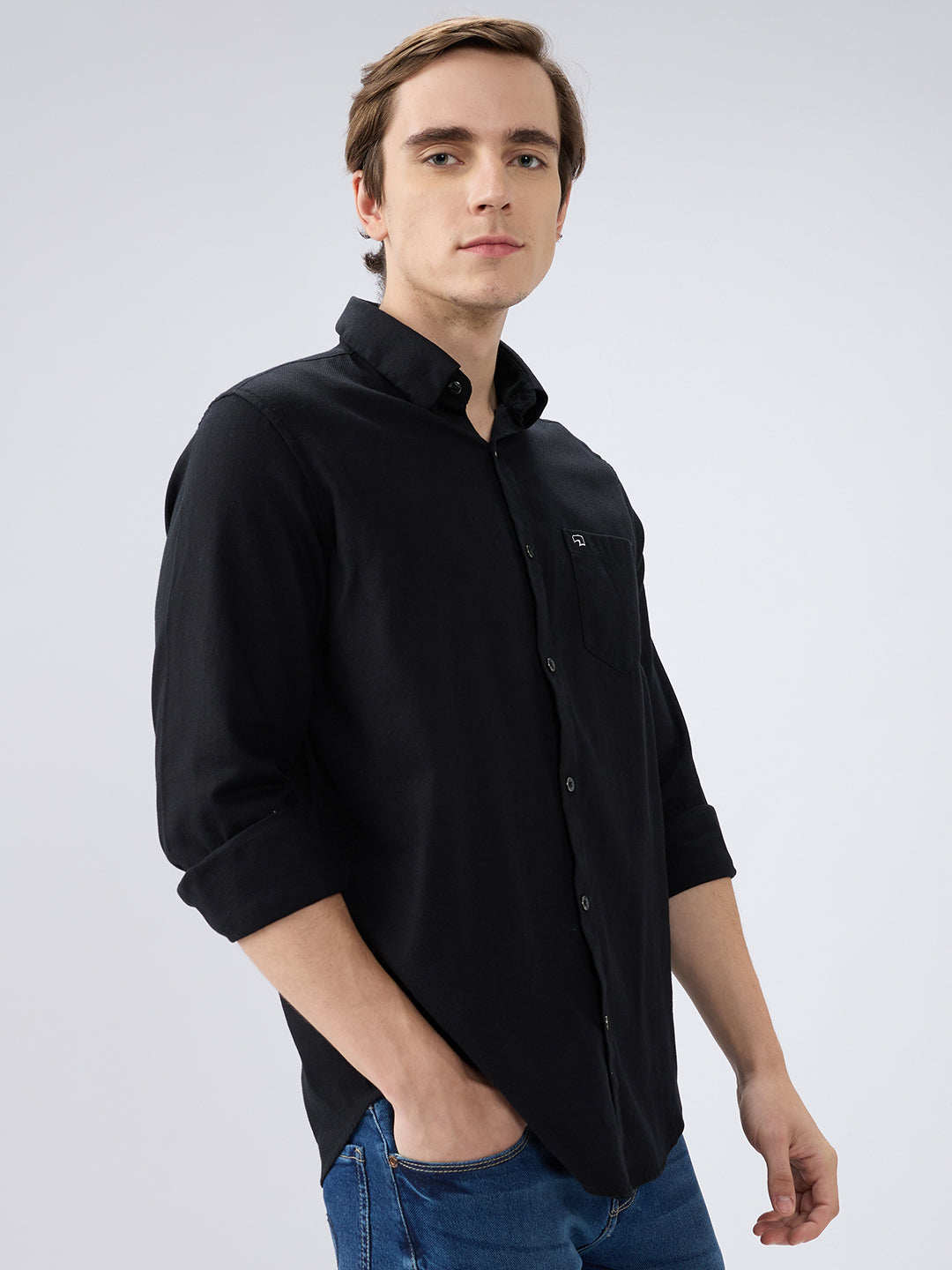 Spykar Black Slim Fit Shirts For Mens