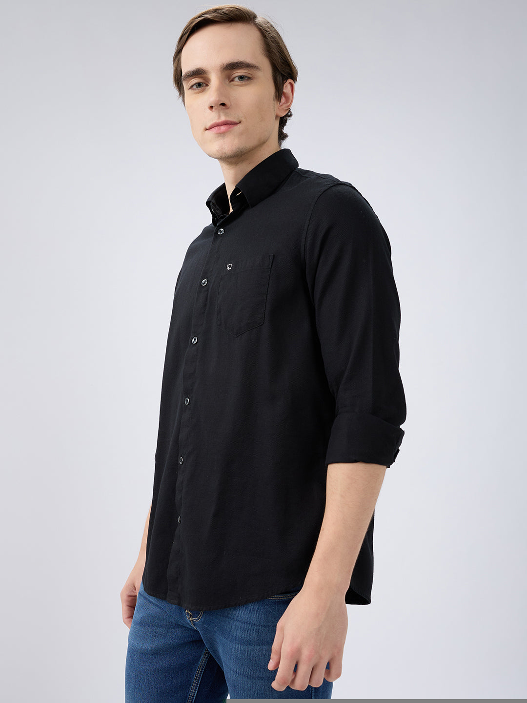 Spykar Black Slim Fit Shirts For Mens