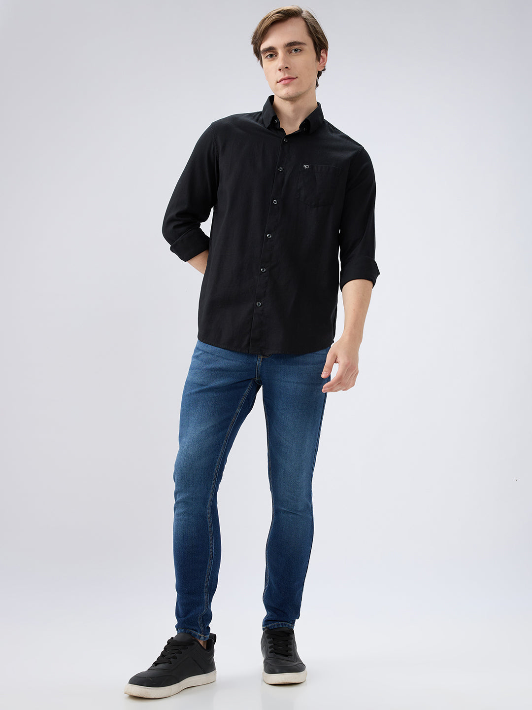 Spykar Black Slim Fit Shirts For Mens