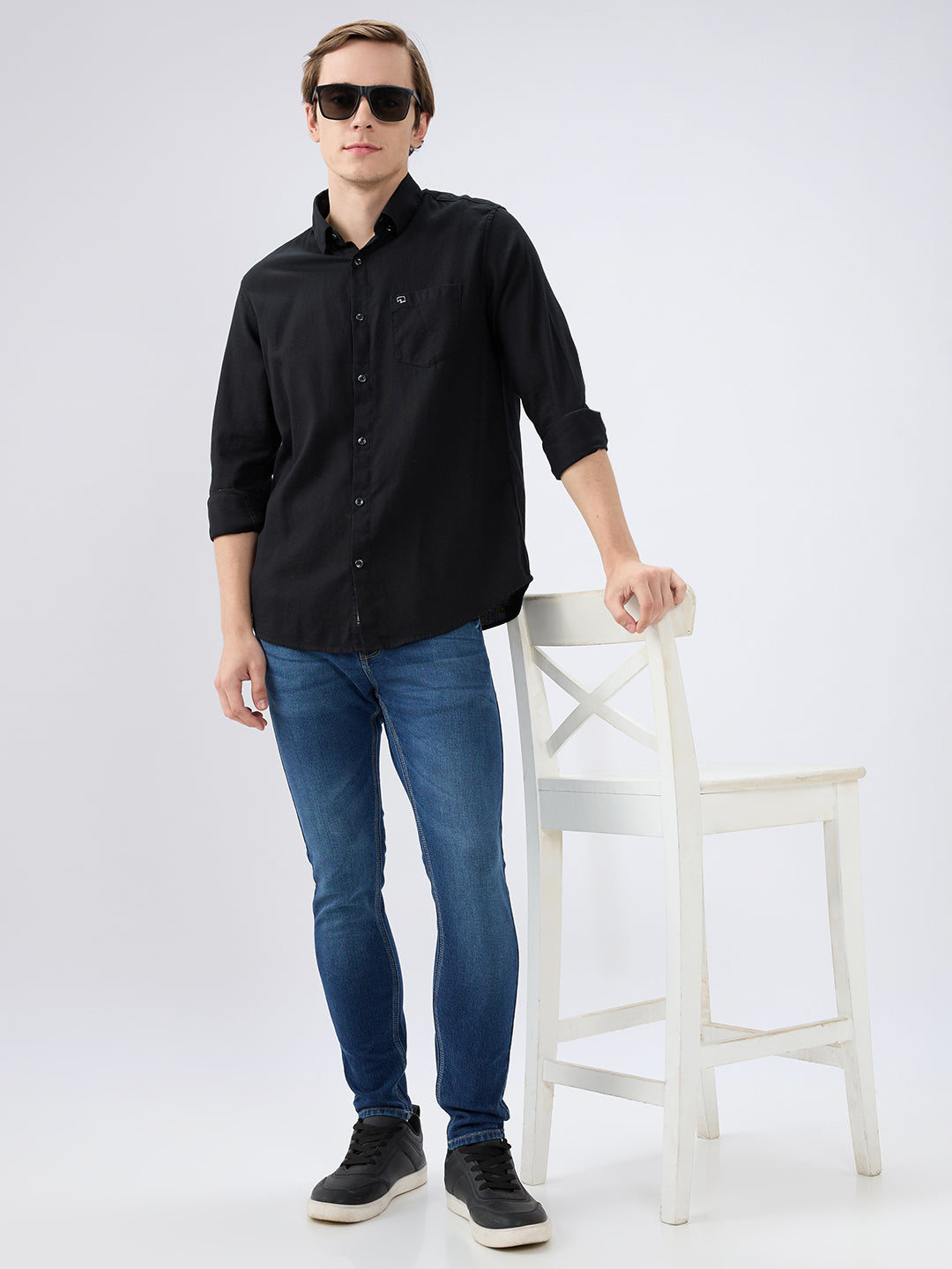 Spykar Black Slim Fit Shirts For Mens