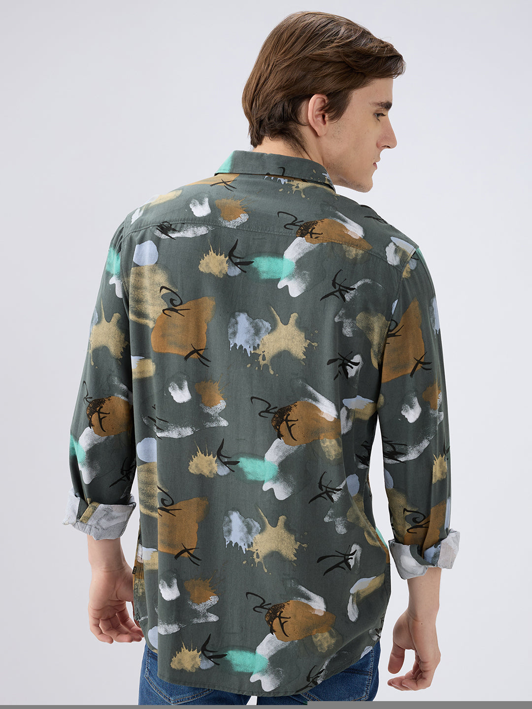 Spykar Rifle Green Slim Fit Shirts For Mens