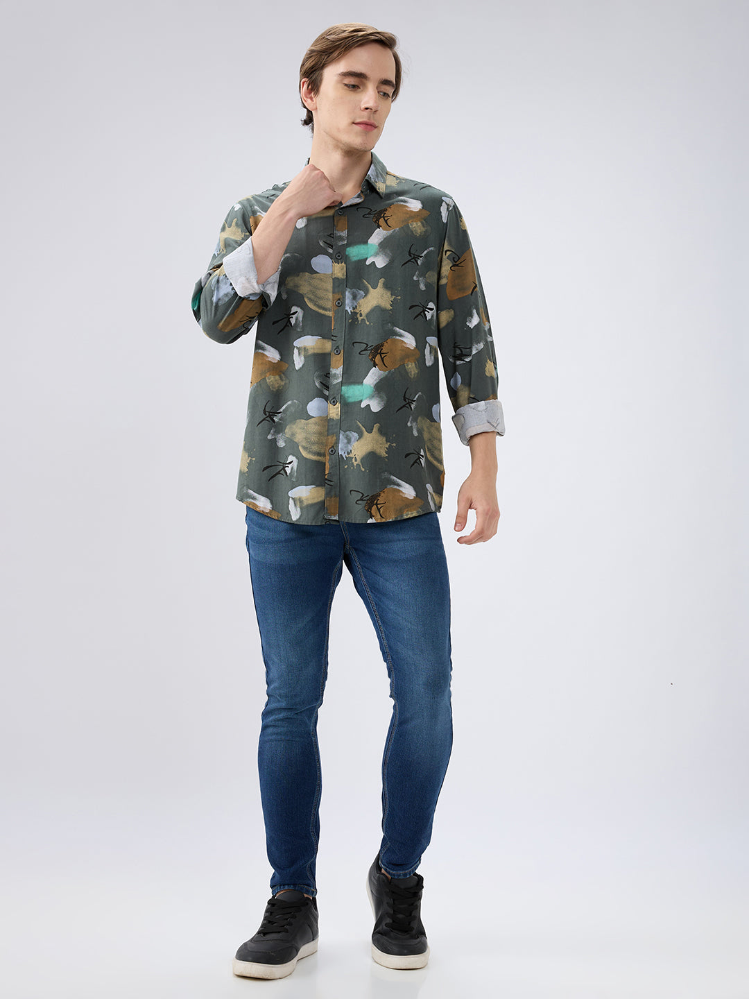 Spykar Rifle Green Slim Fit Shirts For Mens