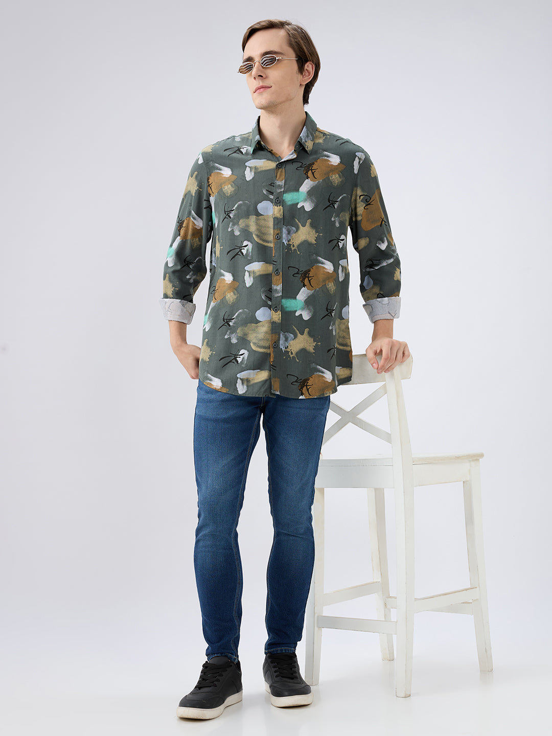 Spykar Rifle Green Slim Fit Shirts For Mens