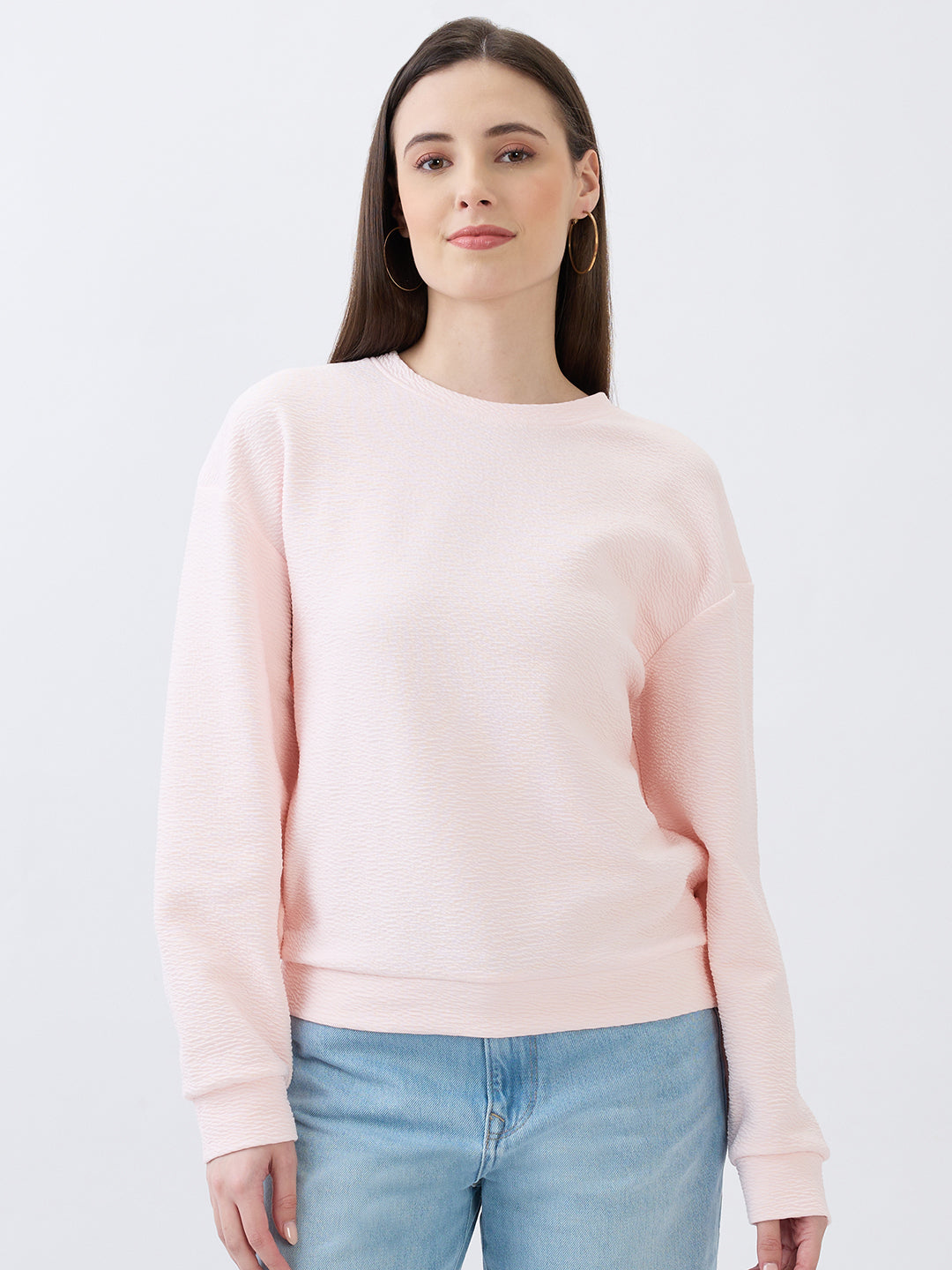 Spykar Icy Pink Relaxed Fit Sweatshirt For Women