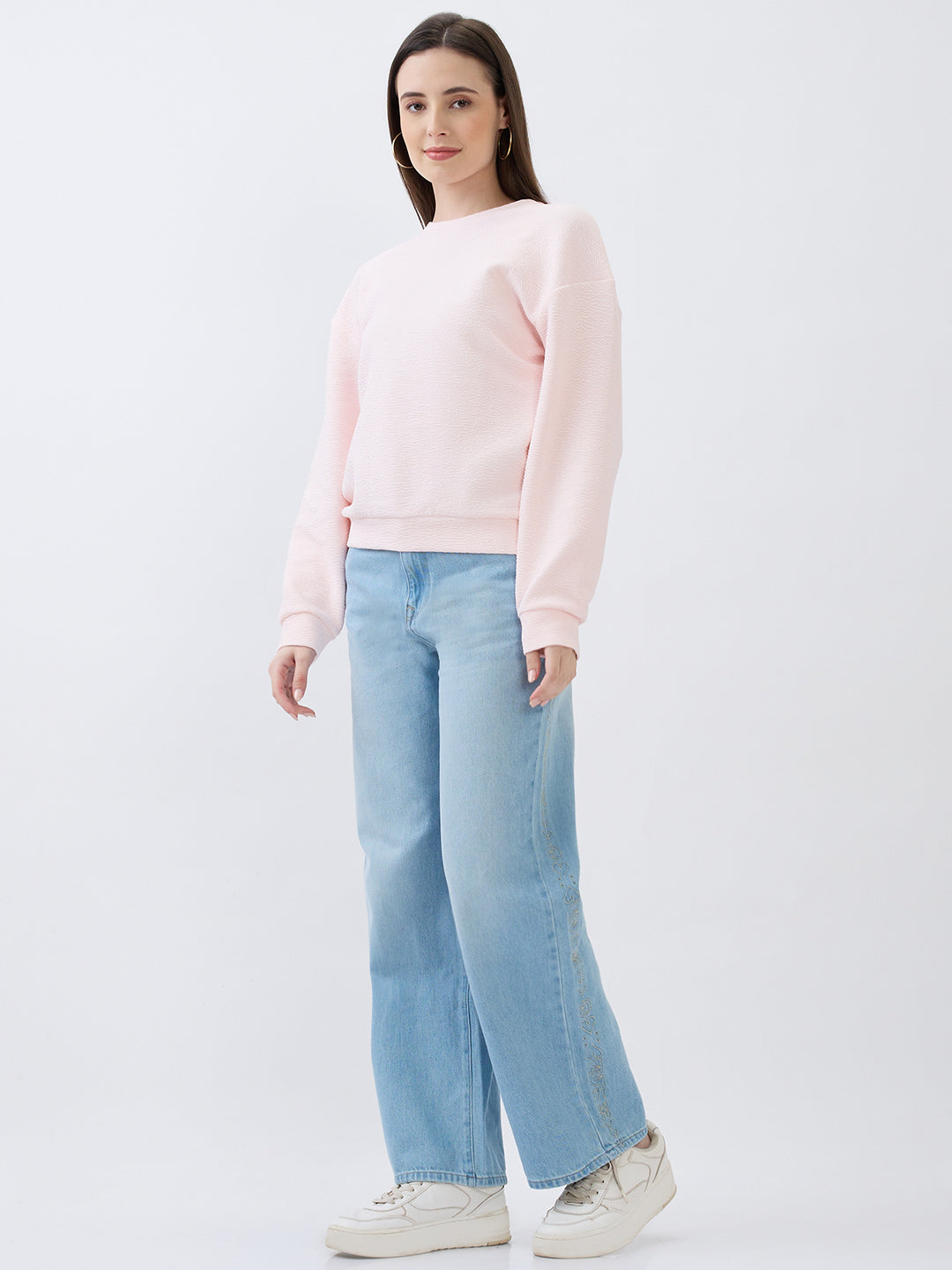 Women Sweatshirt Pink Relaxed Fit