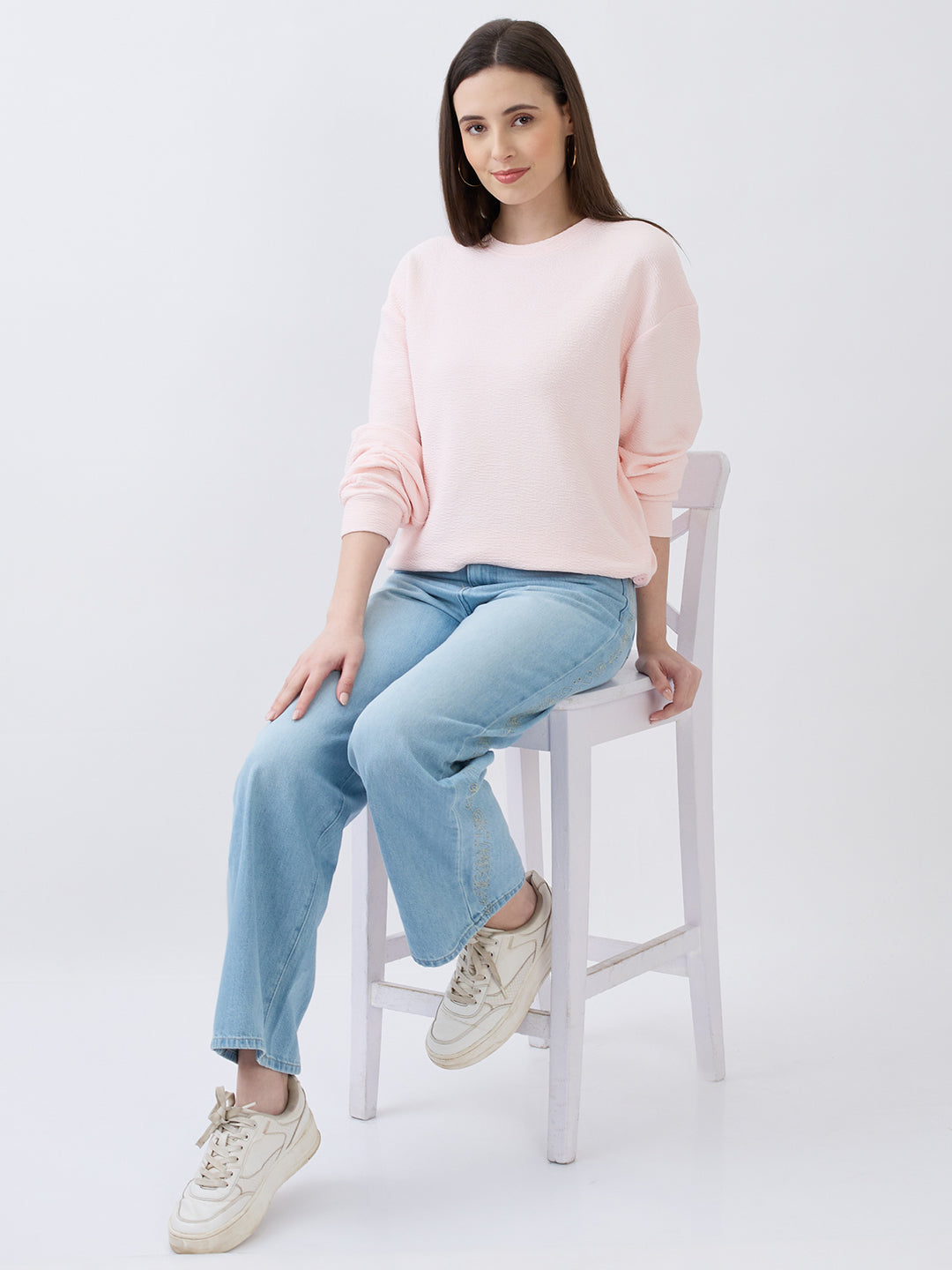Women Sweatshirt Pink Relaxed Fit