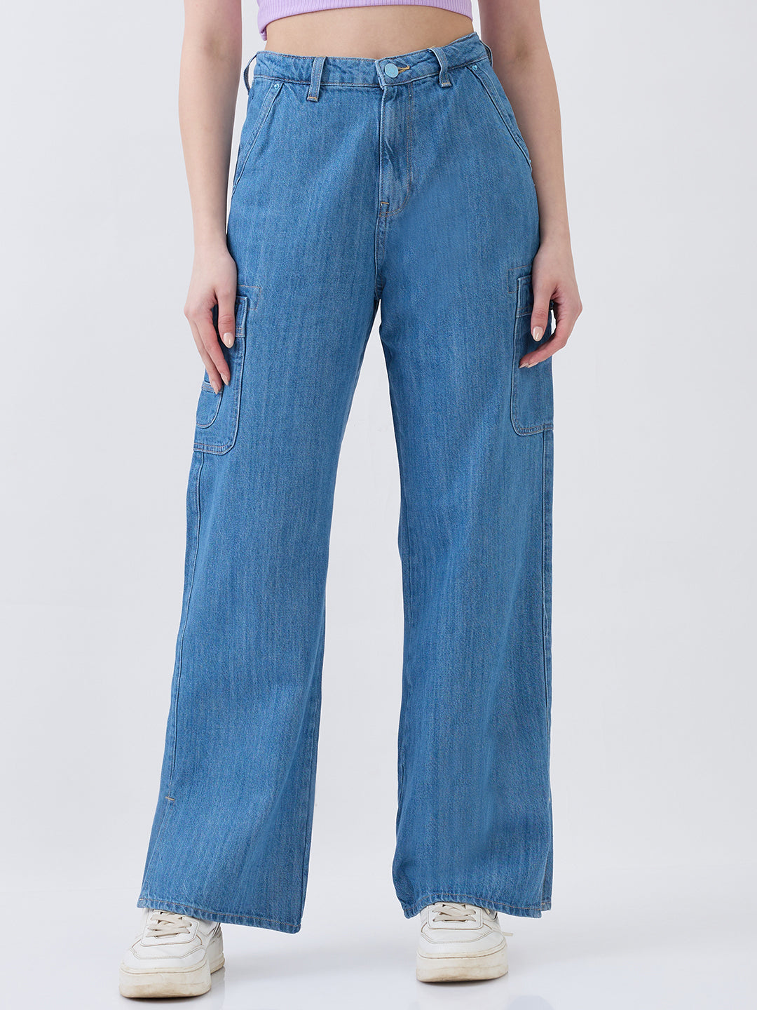 Spykar Light Blue Straight Fit High Rise Jeans For Women