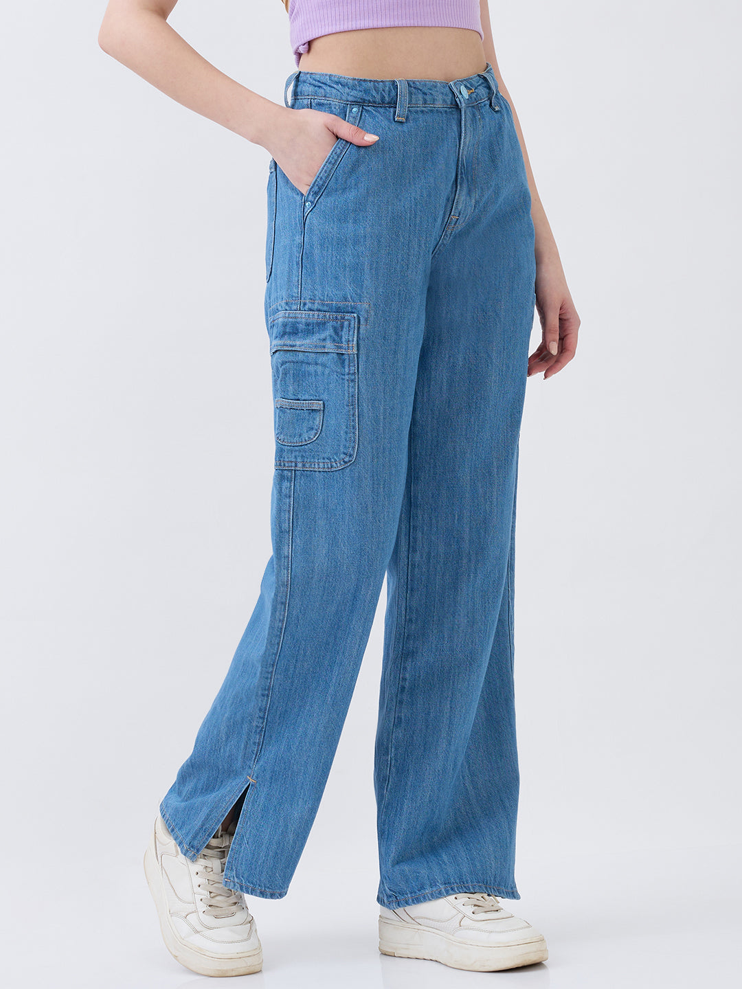 Women Jeans Straight Fit Light Blue High Rise