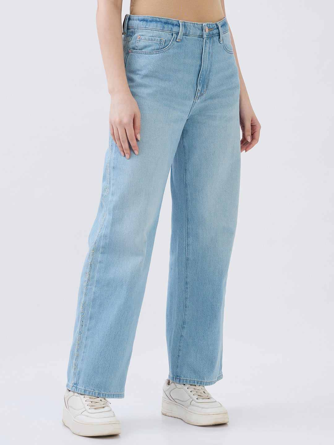 Spykar Light Blue Straight Fit High Rise Jeans For Women