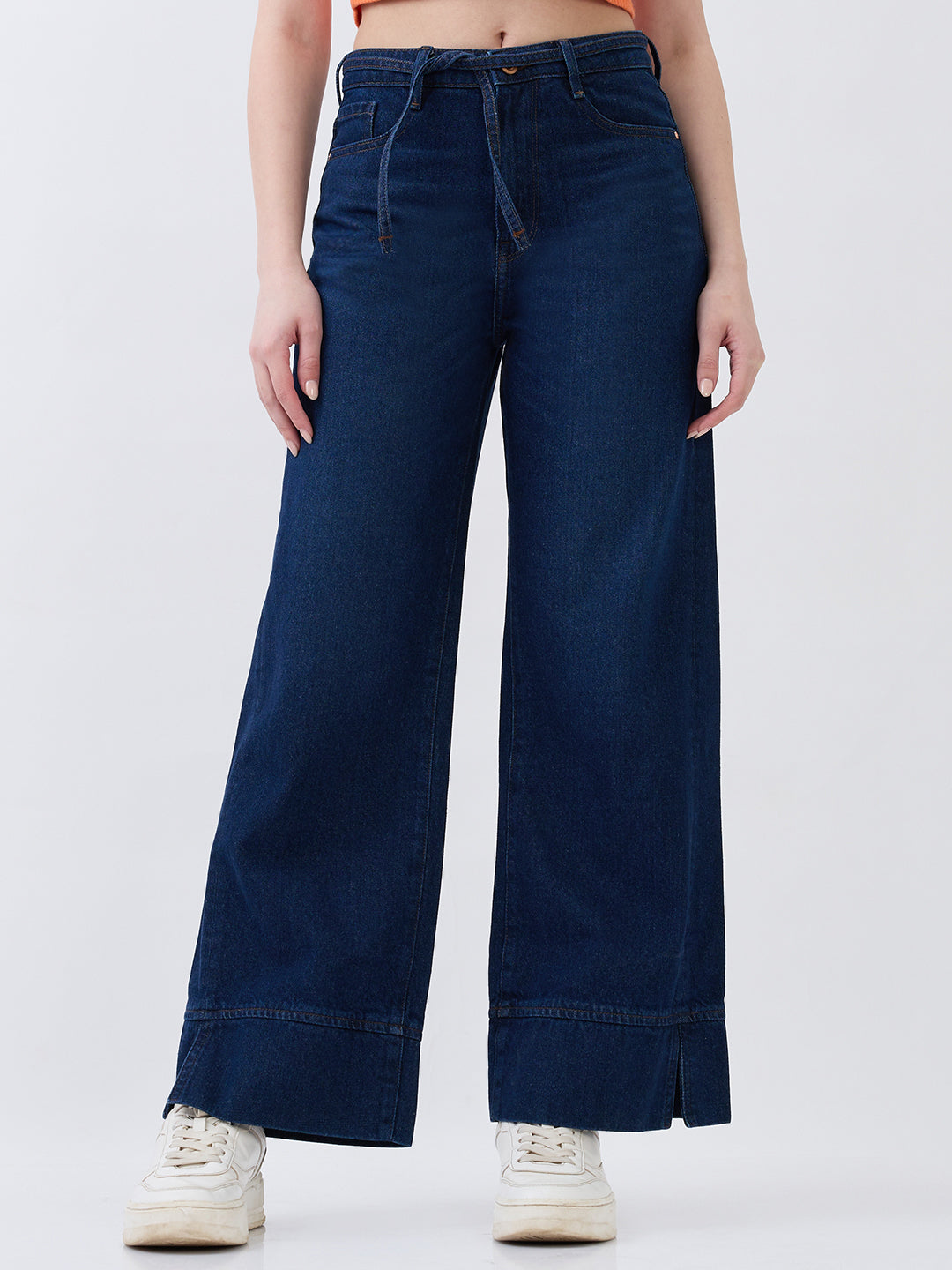 Women Jeans Wide Leg Dark Blue High Rise