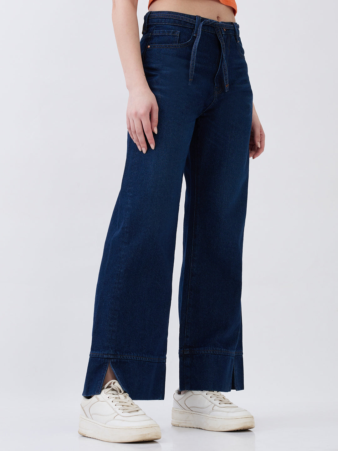 Women Jeans Wide Leg Dark Blue High Rise