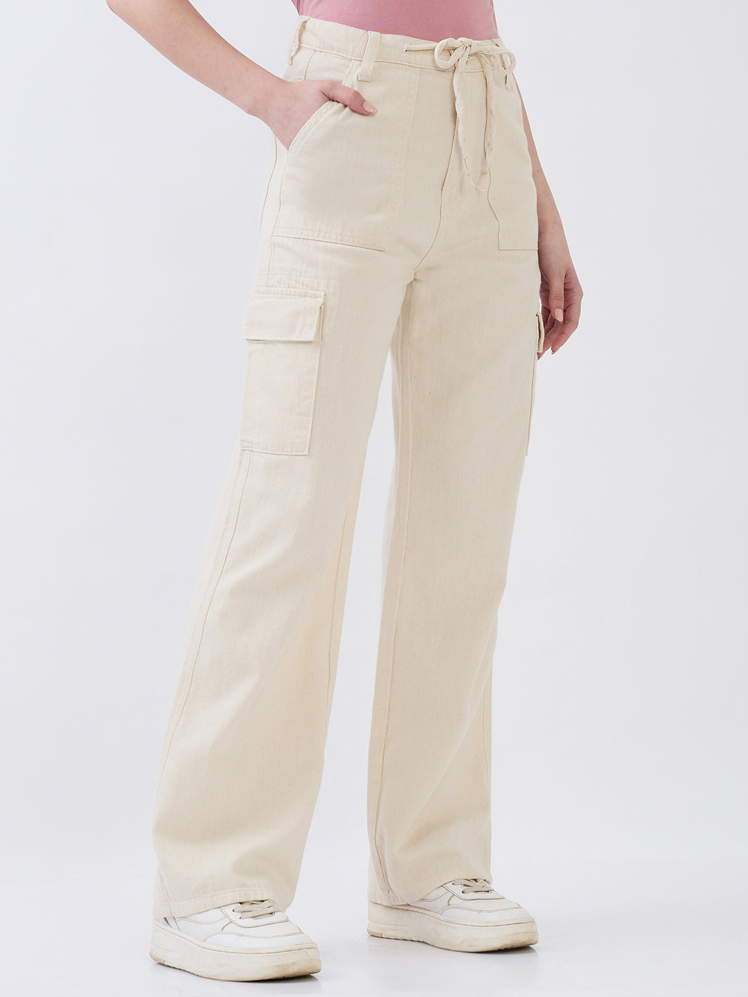 Spykar Ecru Straight Fit Mid Rise Jeans For Women