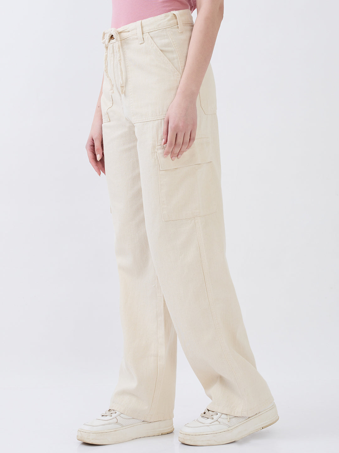 Women Bella Jeans Straight Fit Beige Mid Rise
