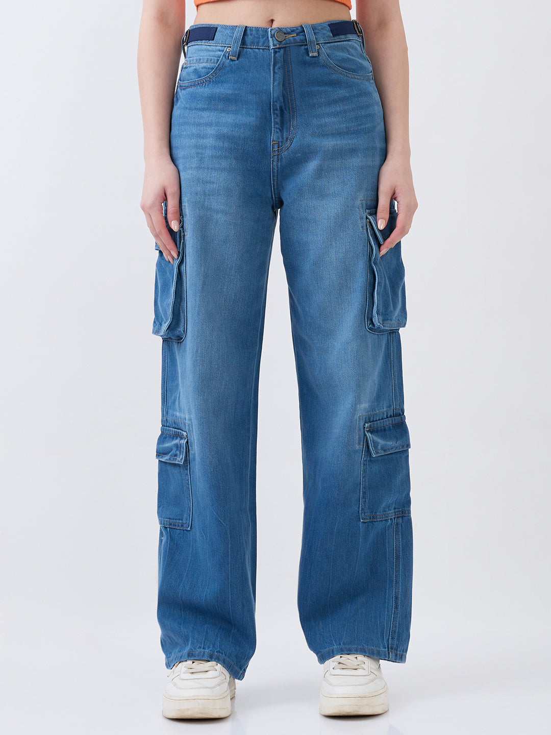Women Jeans Blue Straight Fit Mid High Rise