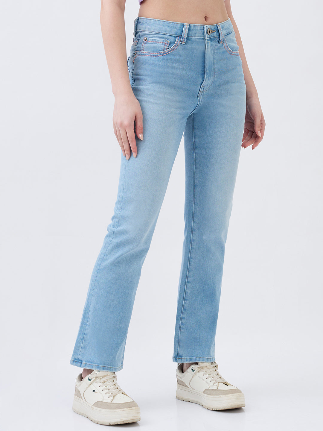 Spykar Light Blue Boot Cut Fit High Rise Jeans For Women