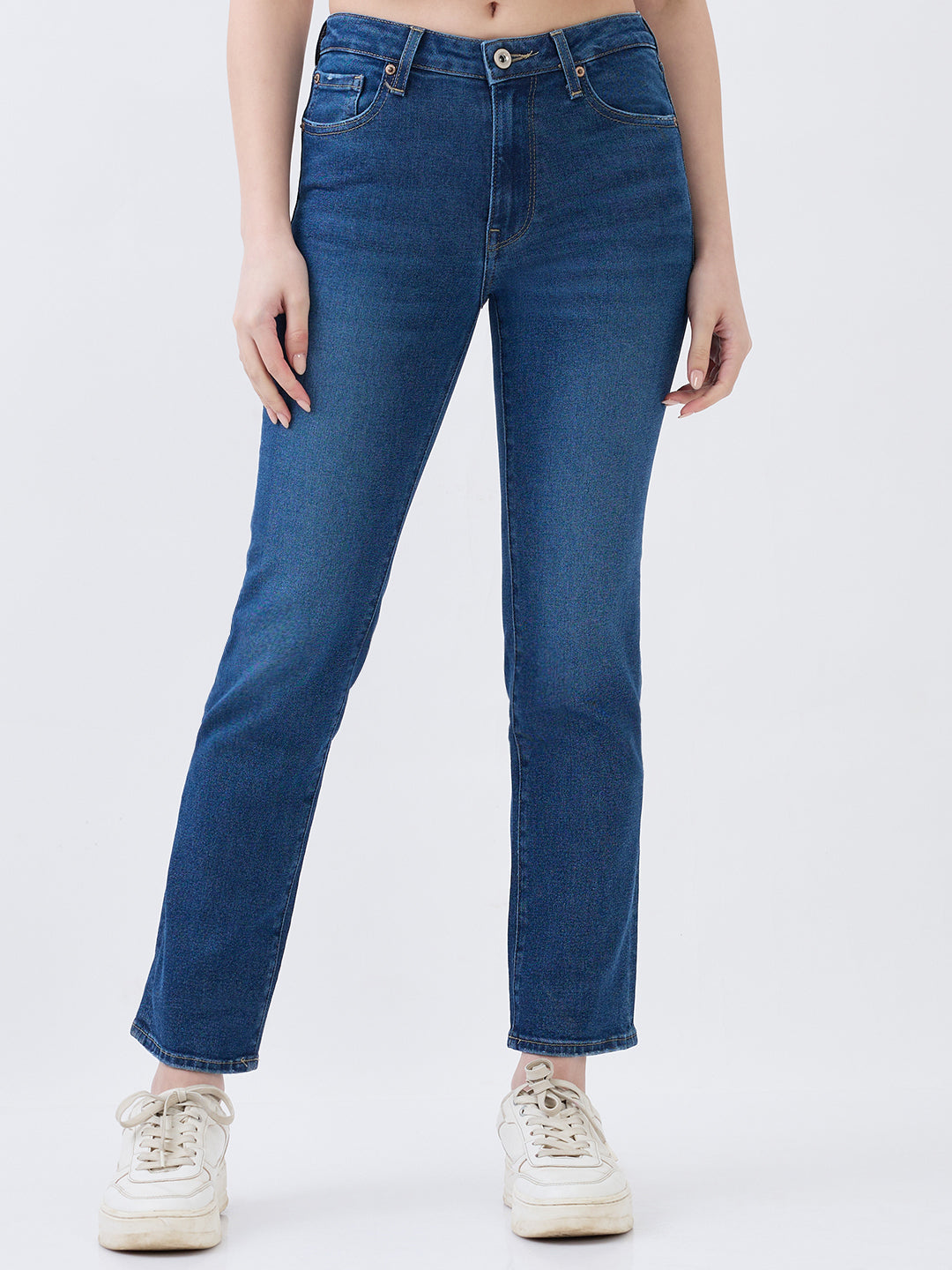 Spykar Mid Blue Slim Fit Mid Rise Jeans For Women