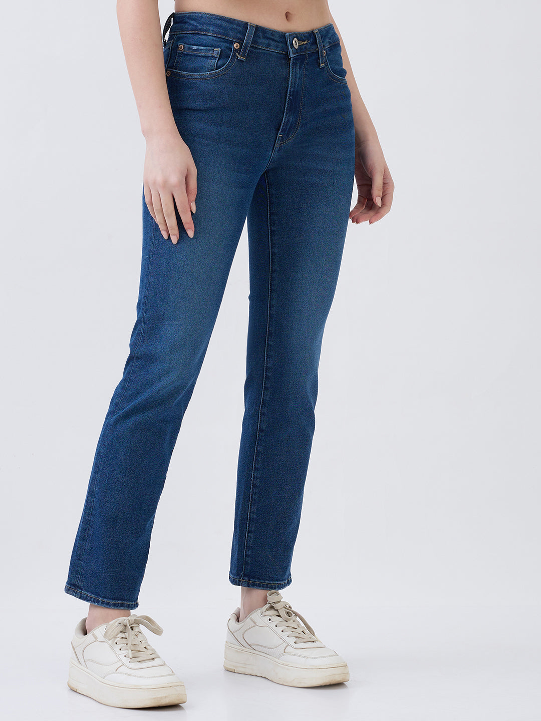 Women Jeans Slim Fit Mid Blue Mid Rise