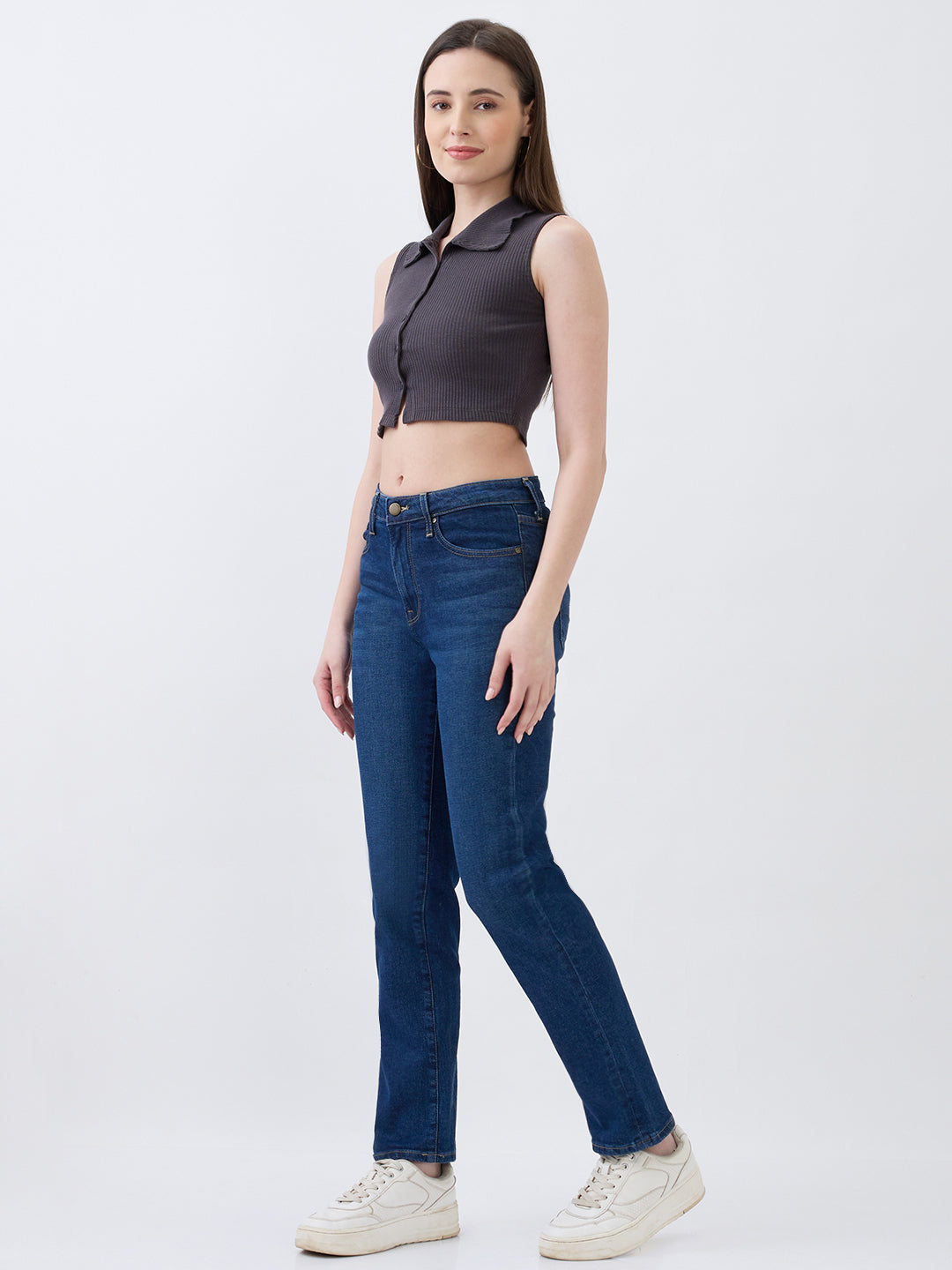 Women Jeans Slim Fit Dark Blue Mid Rise