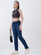 Women Jeans Slim Fit Dark Blue Mid Rise