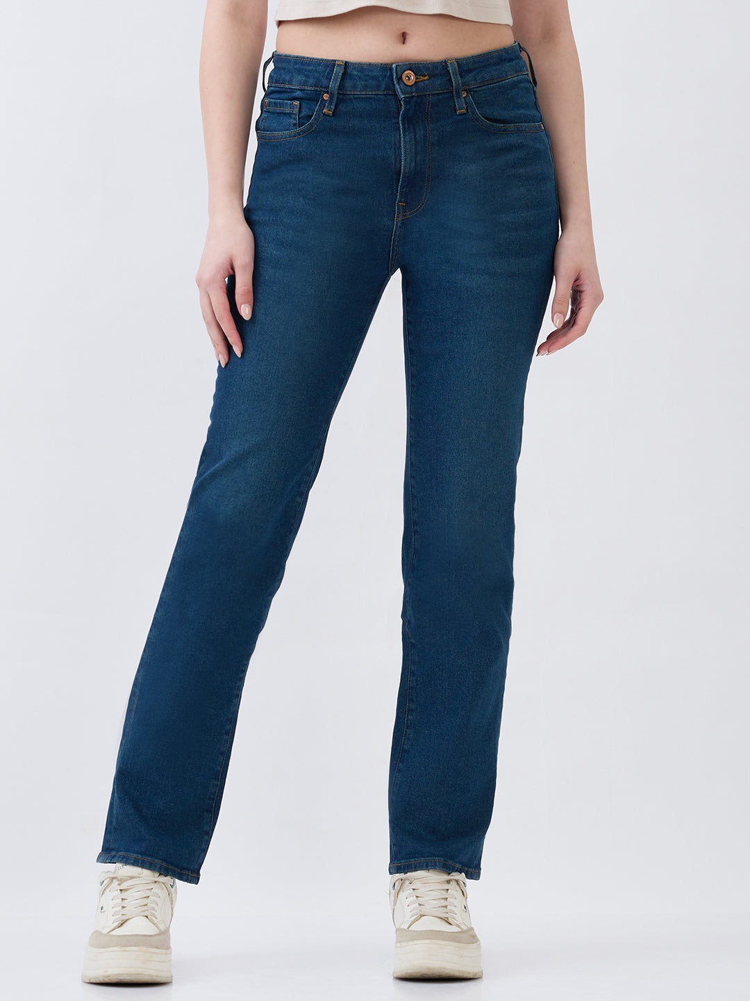 Women Jeans Slim Fit Vintage Blue Mid Rise
