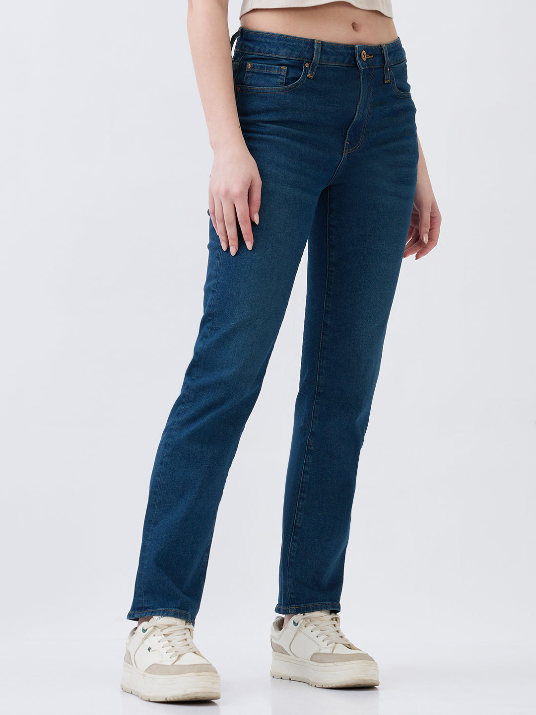 Women Jeans Slim Fit Vintage Blue Mid Rise