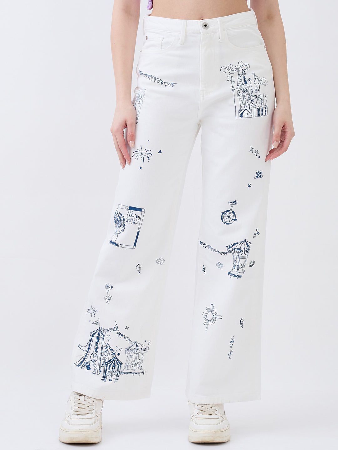 Spykar White Wide Leg High Rise Jeans For Women
