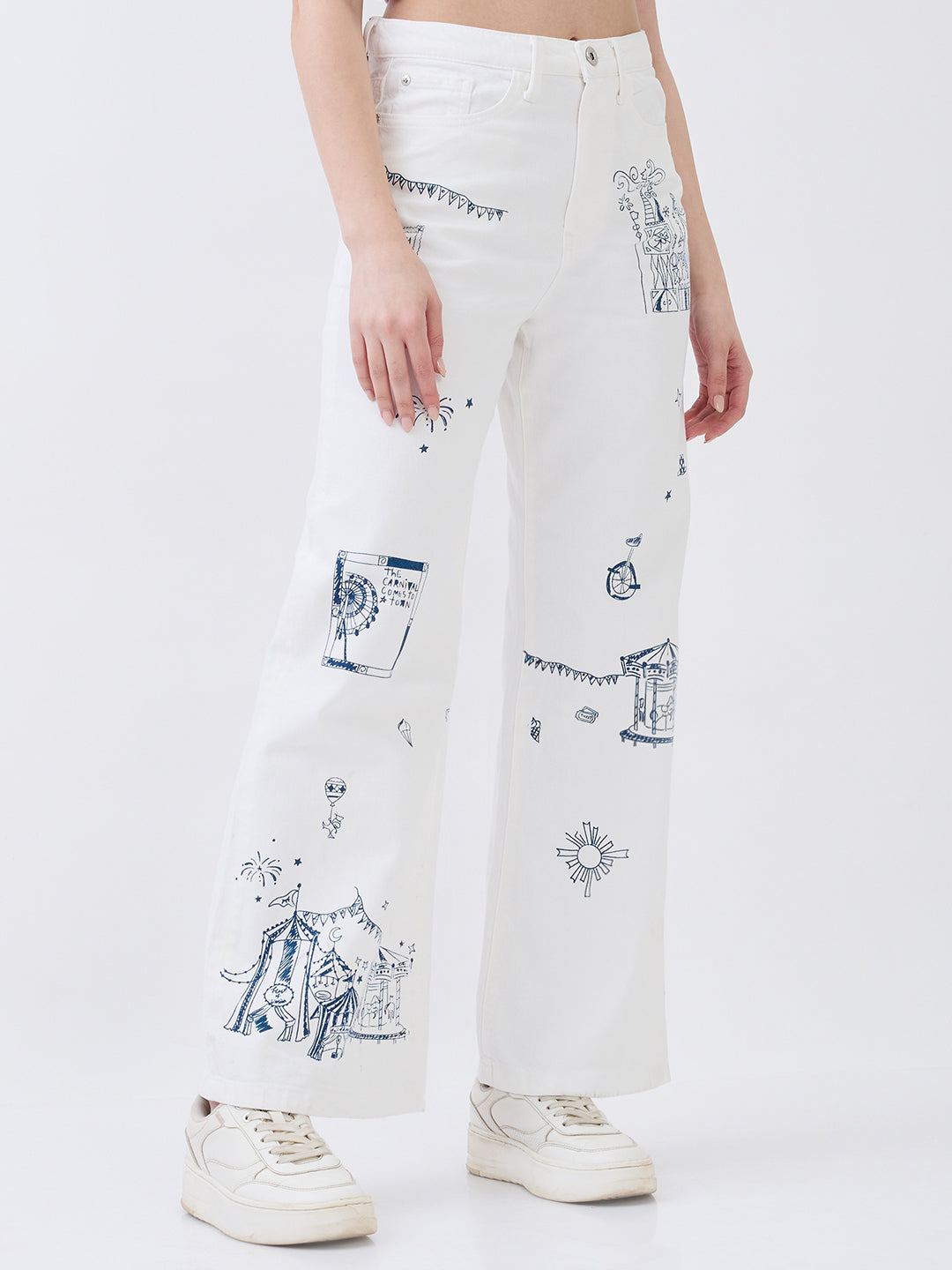 Spykar White Wide Leg High Rise Jeans For Women