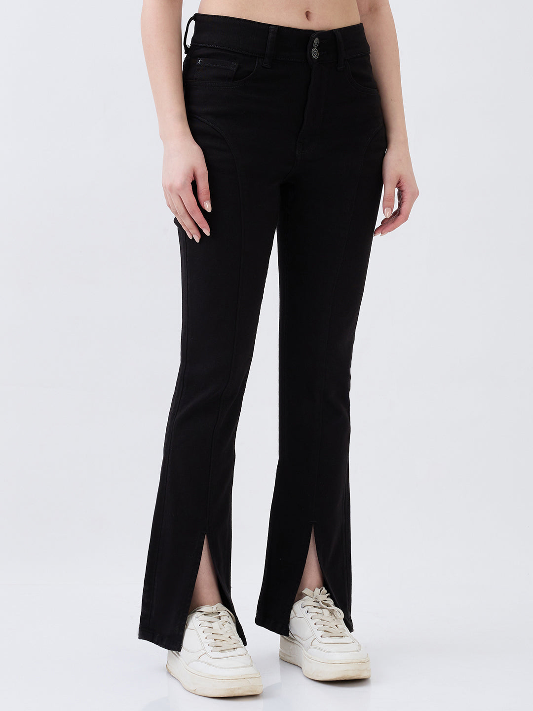 Women Jeans Boot Cut Fit Black High Rise