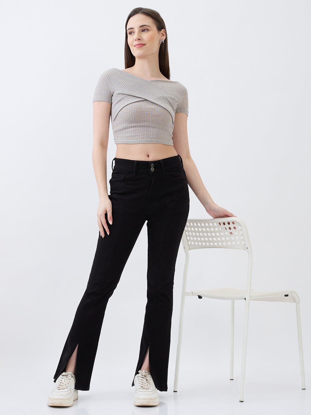 Women Jeans Boot Cut Fit Black High Rise